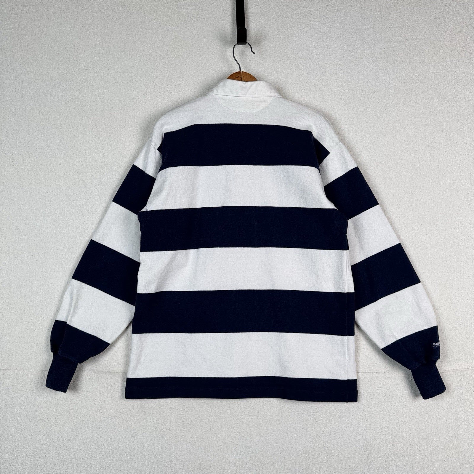 Vintage Rugby Mens L Barbarian Meet The Press Tim Russert Blue White Stripe Polo
