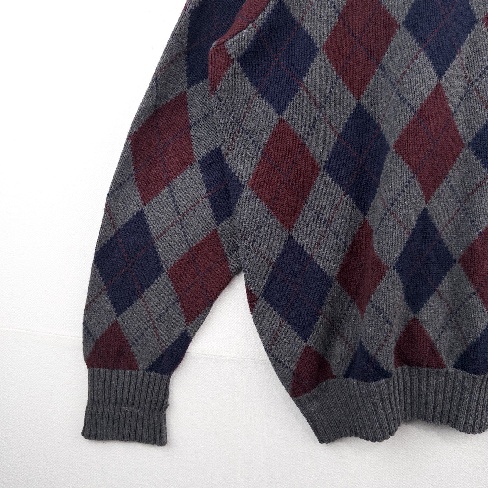 90’s Vtg Polo Ralph Lauren Mens L Argyle 100% Cotton  Collared Sweater Blue Gray