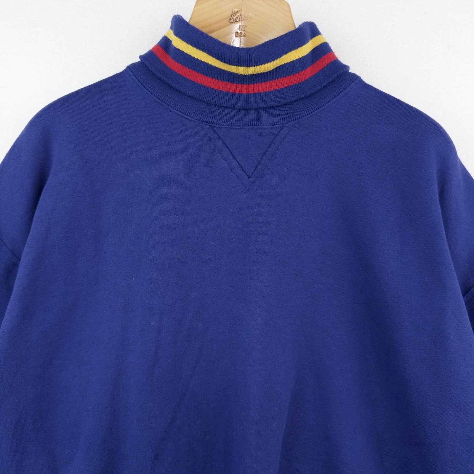 90’s Vintage Turtleneck Sweatshirt Blue Multi Color Block Stripe Shirt Large