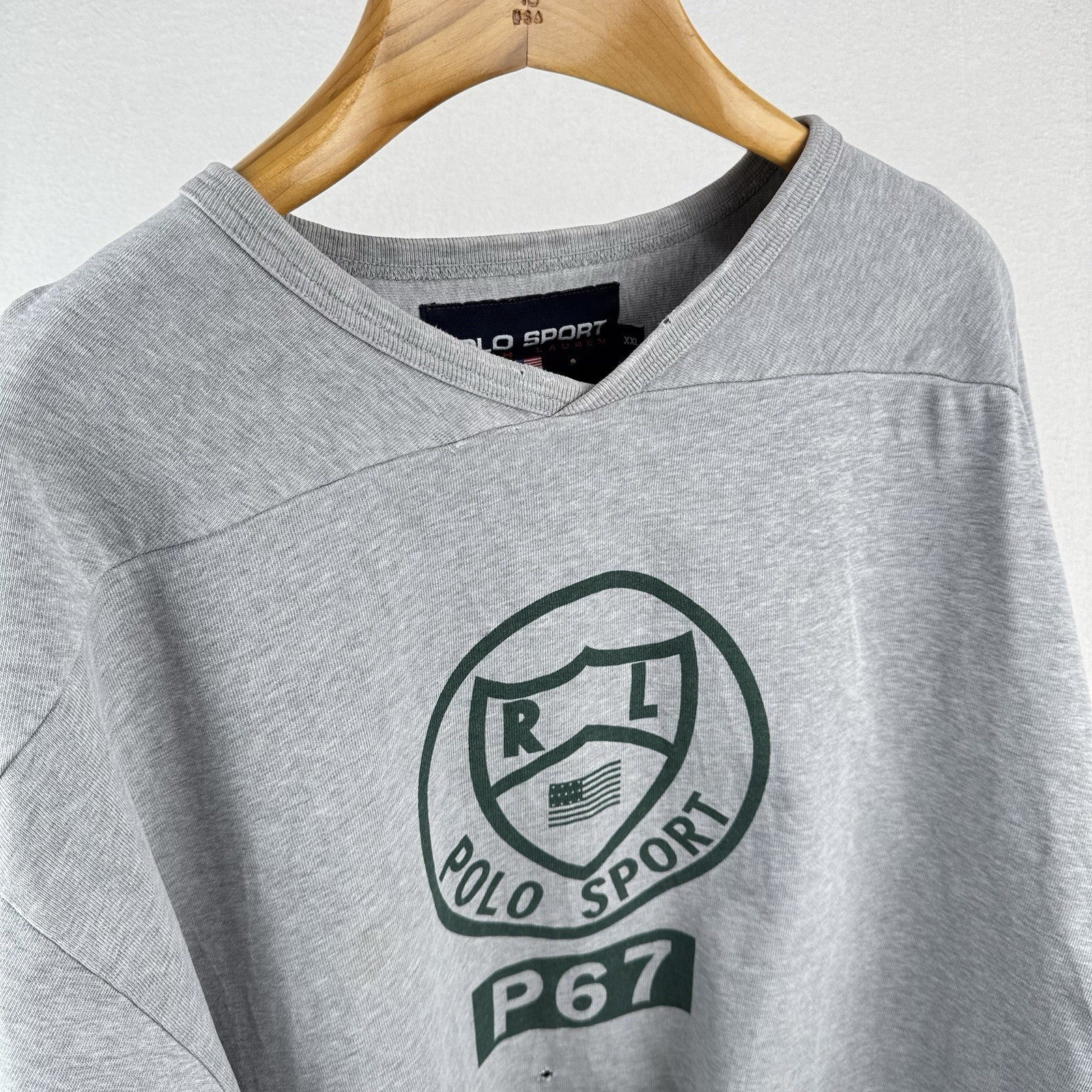 90’s Vtg Polo Ralph Lauren Hockey Gray Jersey Sweatshirt Mens 2XL *Distressed