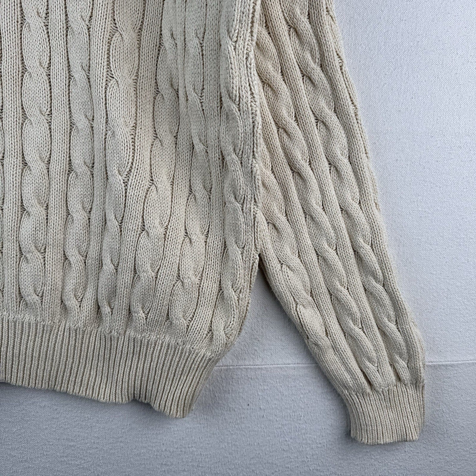 Vintage Polo Ralph Lauren Mens XL Cream Collared Cable Knit Sweater Pima Cotton