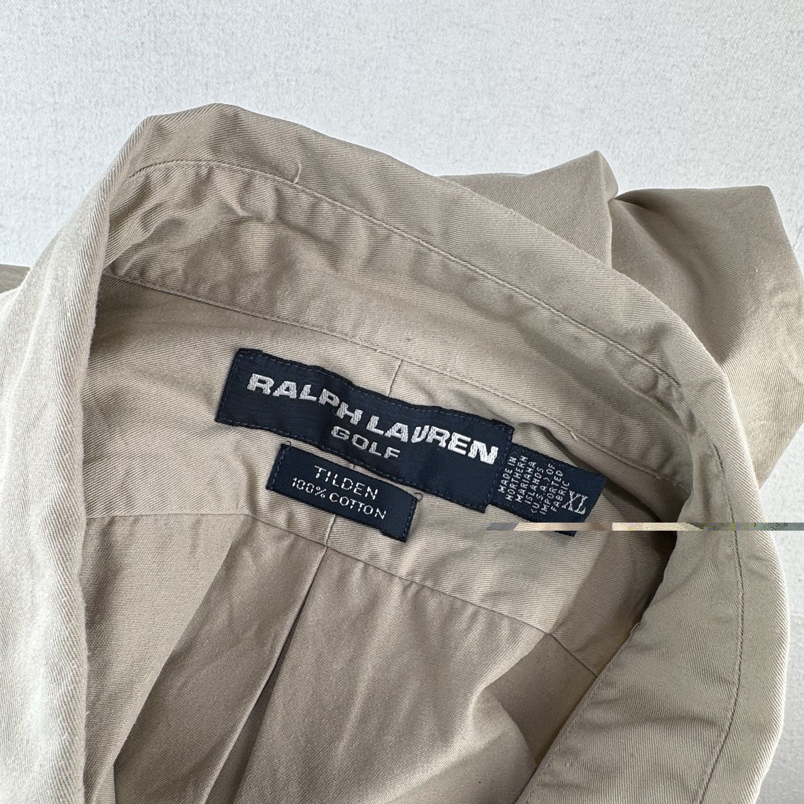 Vtg Ralph Lauren Golf Mens XL Tilden Beige Short Sleeve Button-Down Shirt *Read