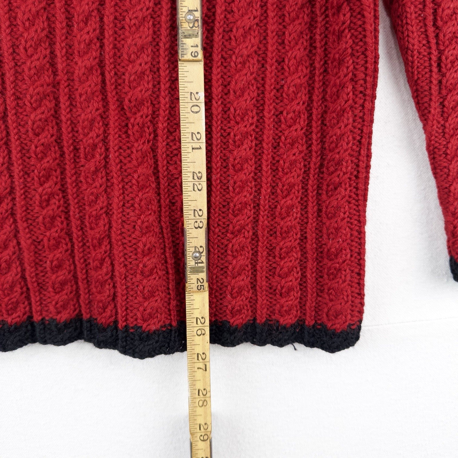 Lauren Ralph Lauren M Sweater 100% Worsted Wool Red Black Fair Isle Ski Snow
