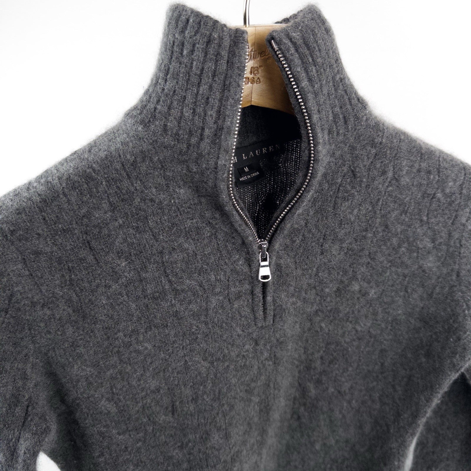 Ralph Lauren Black Label Gray 100% Cashmere Knit 1/4 Zip Sweater *Felted Fits XS