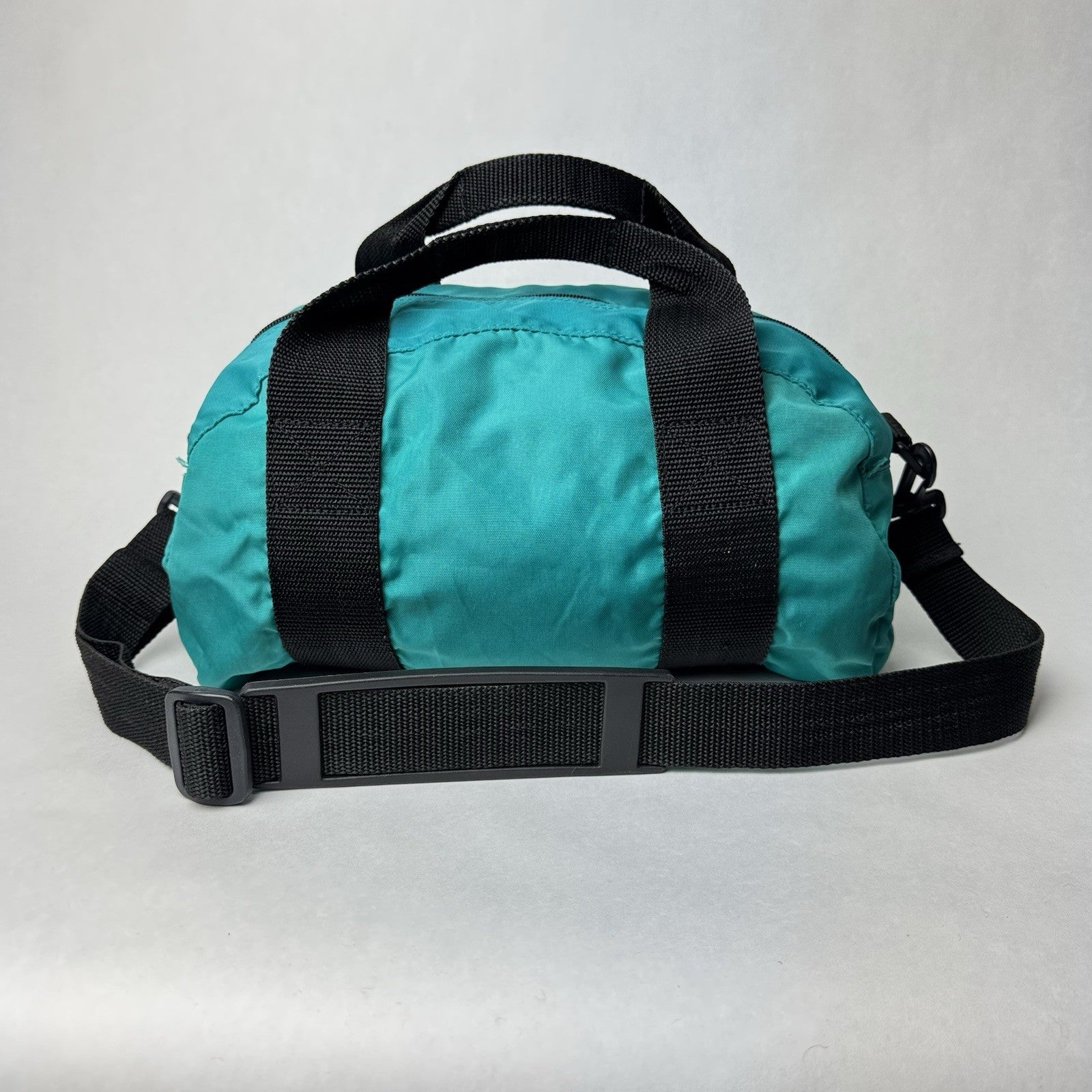 Vintage Eddie Bauer Small Canvas Duffle Bag Hand Tote Green w/Strap 14”x7”x8”