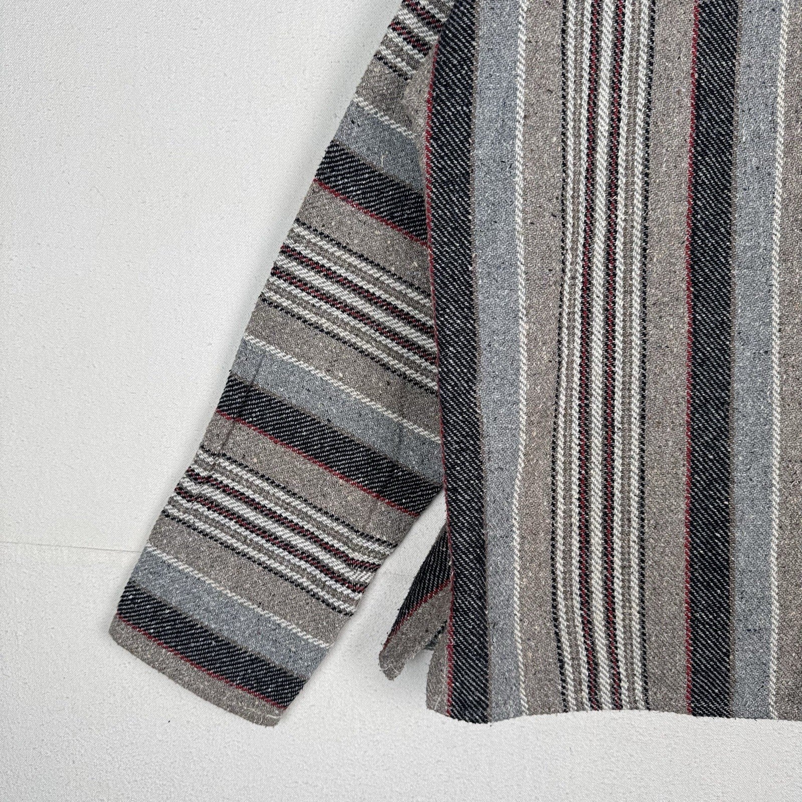 Vintage Baja Mexican Woven Blanket Hoodie Pullover Jacket Blue Gray Red XL Boho