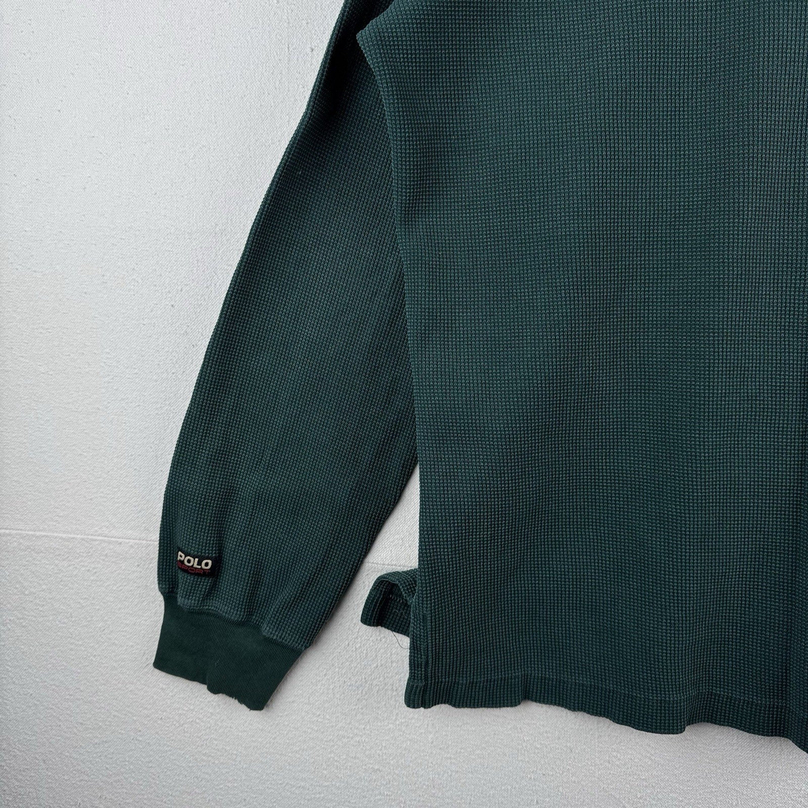 Vtg Polo Sport Ralph Lauren Men’s XL Green Waffle Knit Shirt LS *Distressed