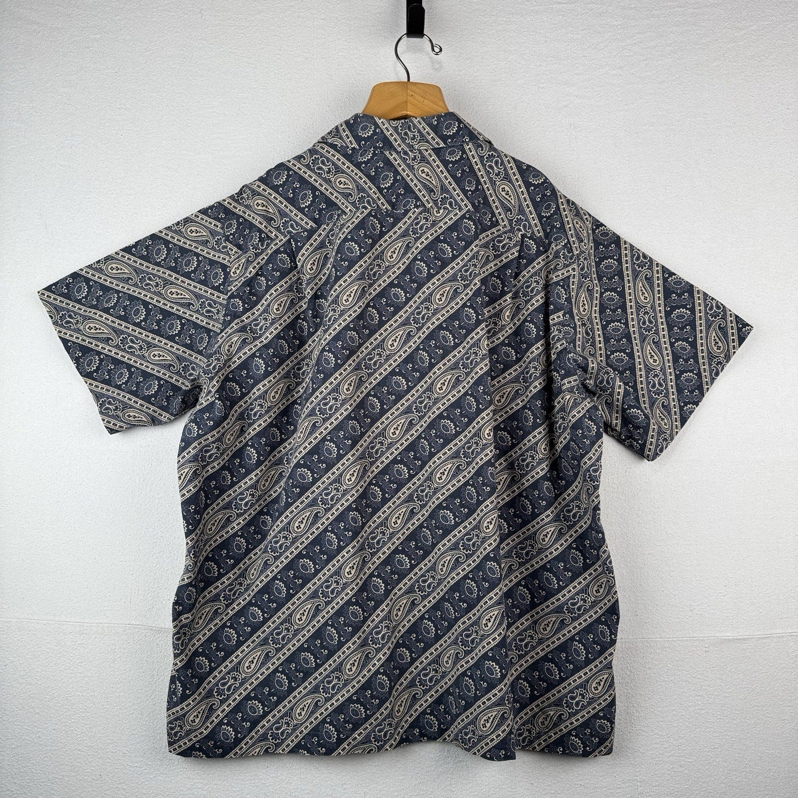 90s Vintage Polo Ralph Lauren Loop Collar Camp Shirt Blue Bandana Paisley