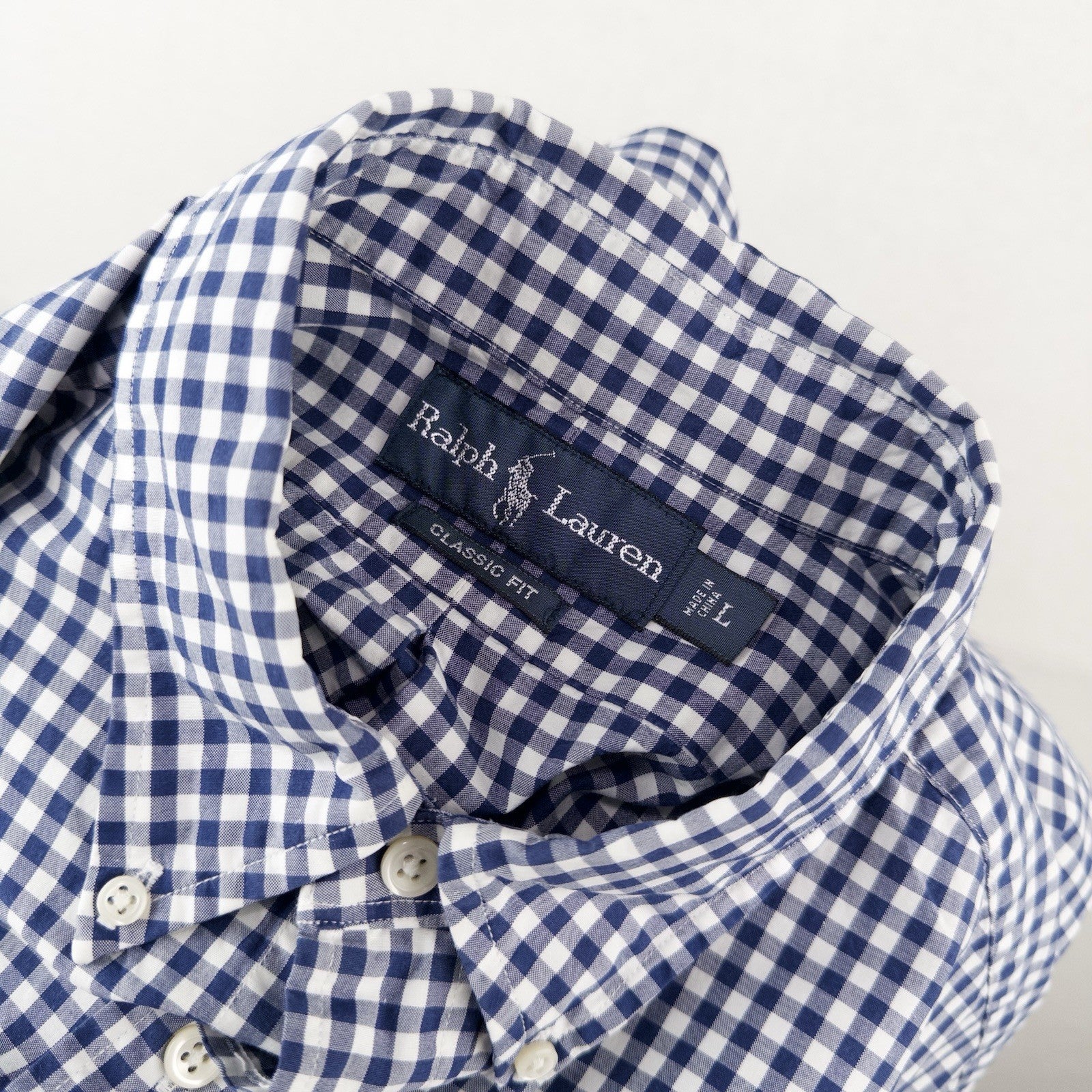 90’s Vintage Ralph Lauren Men's M Blue Gingham Check Button Down Shirt