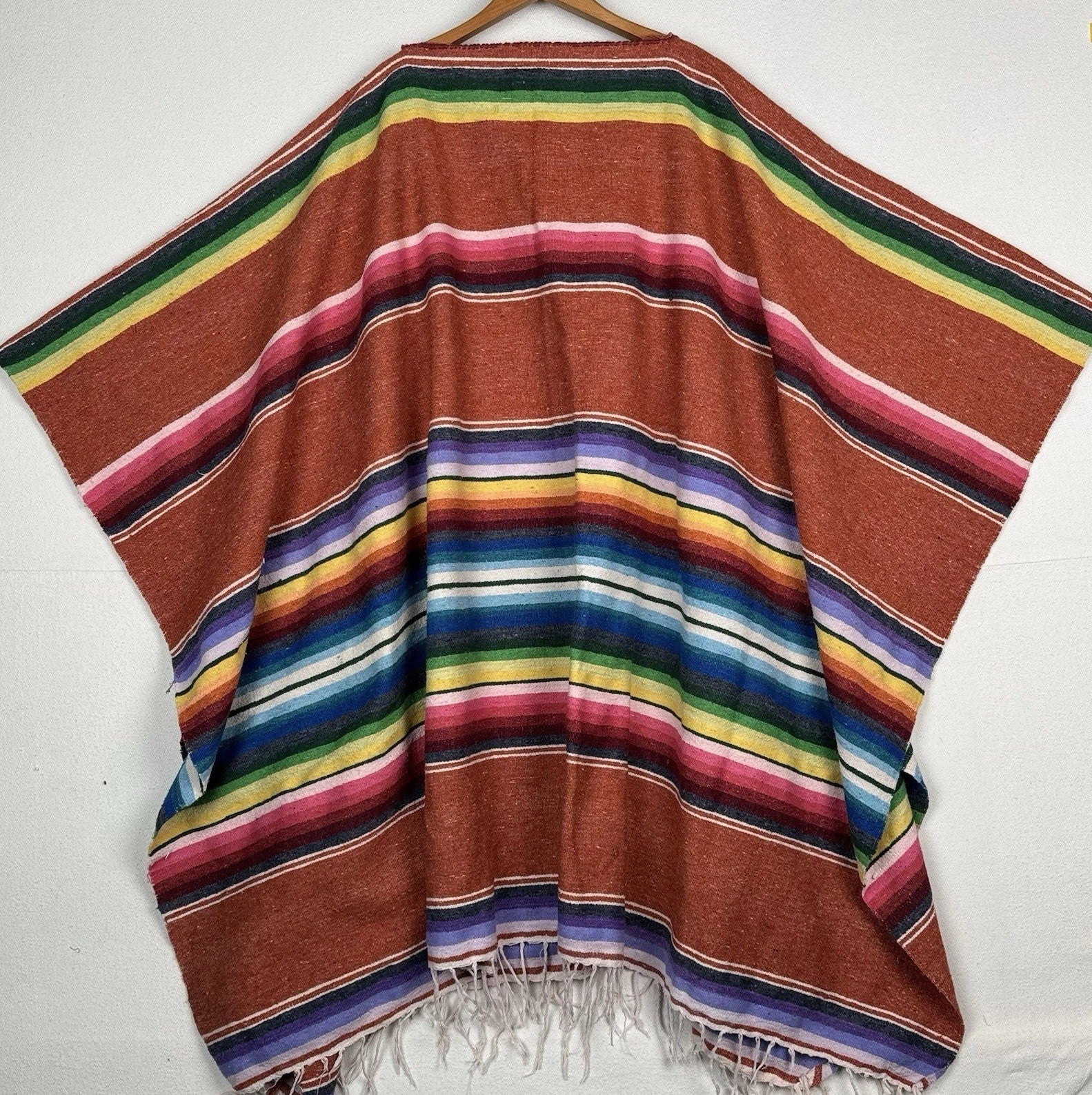 Vintage Handwoven Mexican Serape Blanket Poncho Length: 42” Sleeve: 25”