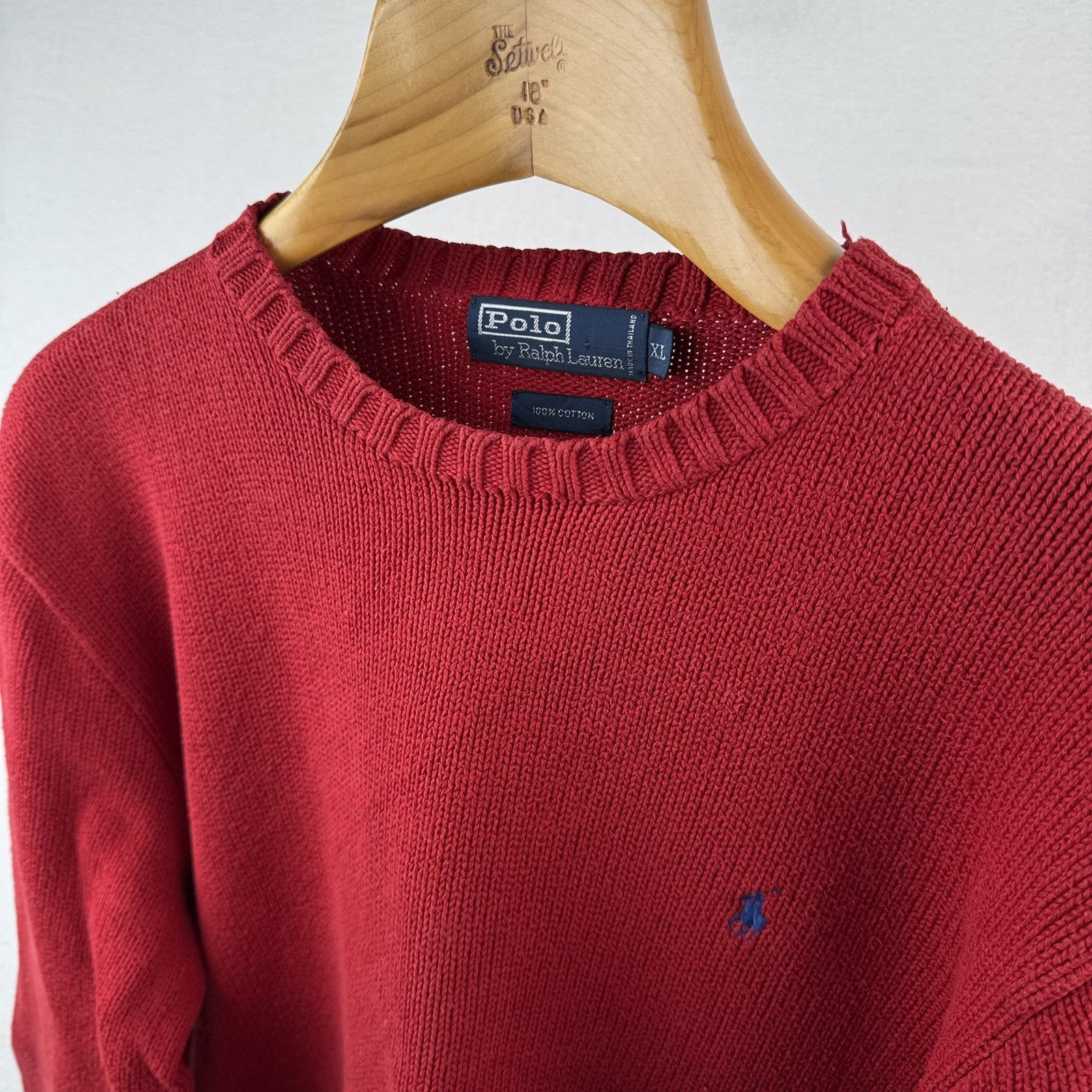 90’s Vintage Polo Ralph Lauren Mens XL Sweater Red Knit Crew 100% Cotton
