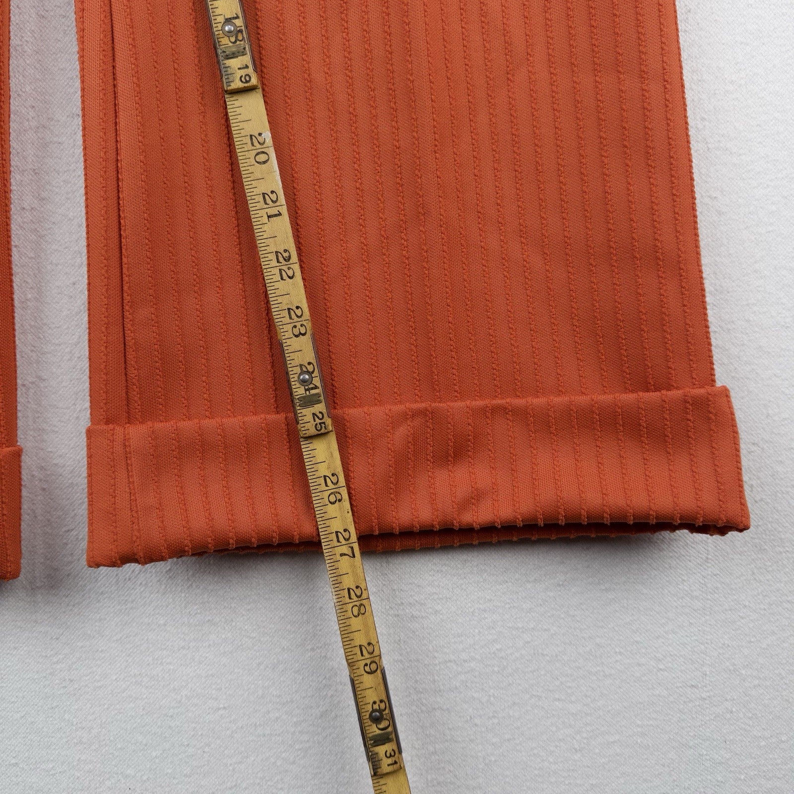 70’s Vtg High Waisted Belted Wide Leg Pant Pinstripe Texture Small 27x27 Orange