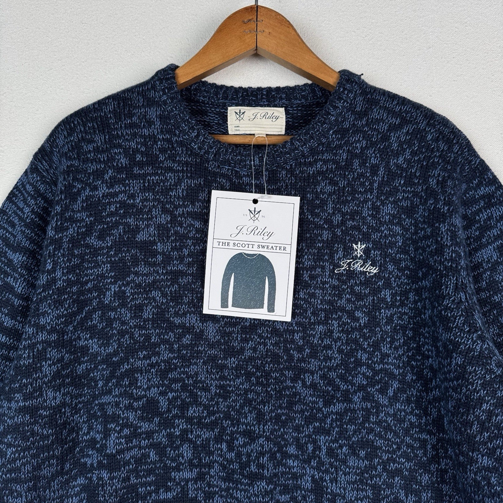 NWT J.Riley Scott Wool-blend Sweater Men’s Blue Marled Elbow Patches Size Large
