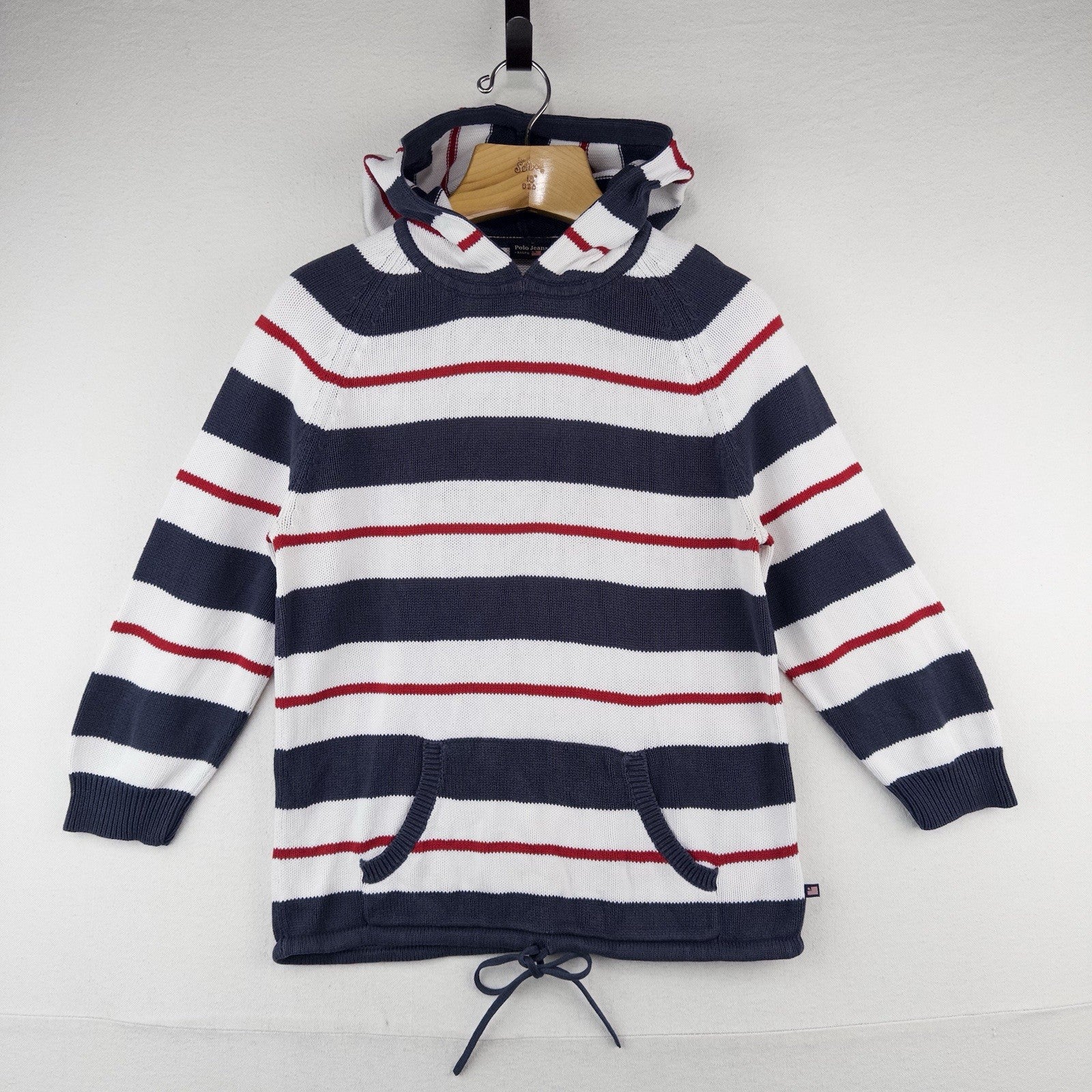 Polo Jeans Co Ralph Lauren Kids Large Naval Striped Knit Hooded Sweater