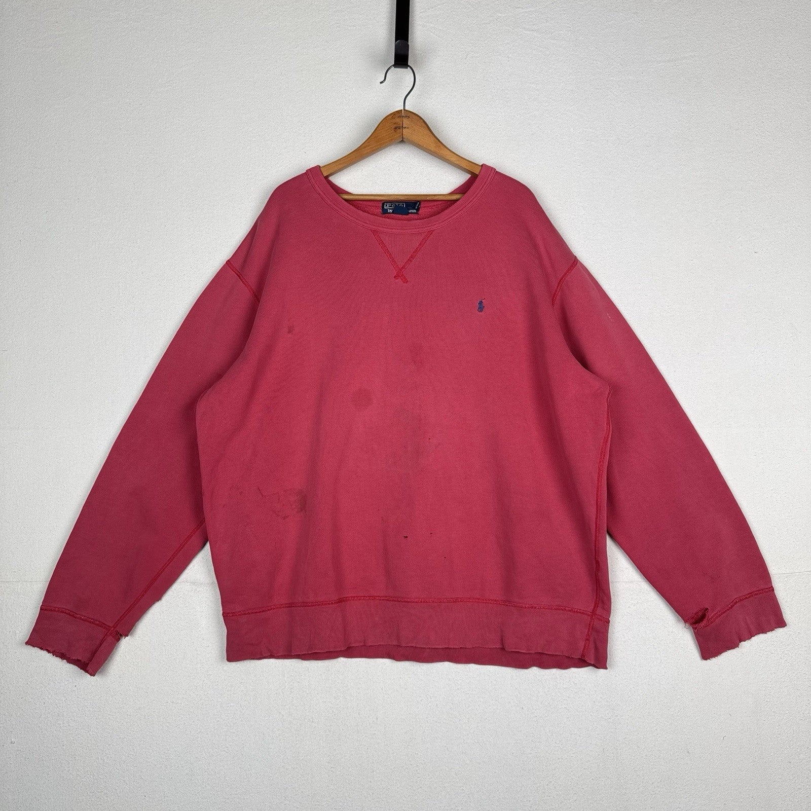 Vintage Polo Ralph Lauren Distressed Faded Pink Crewneck Sweatshirt Men’s XL