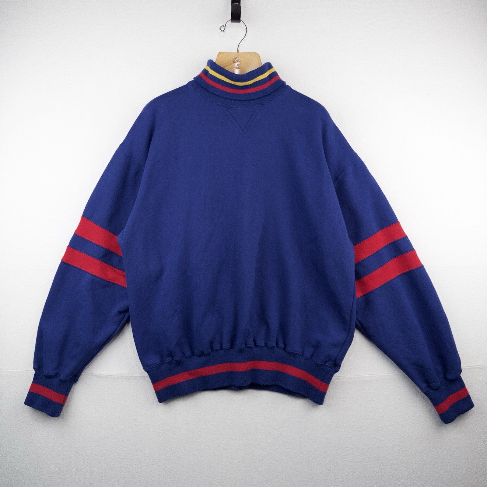 90’s Vintage Turtleneck Sweatshirt Blue Multi Color Block Stripe Shirt Large