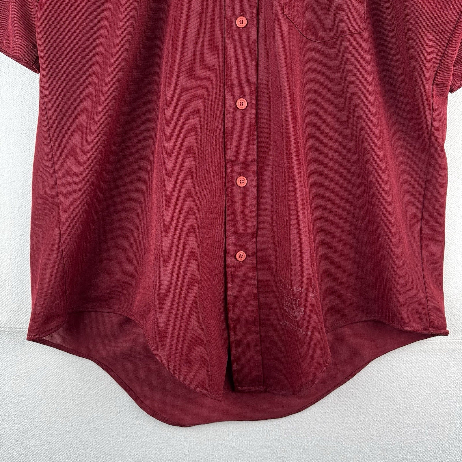 60’s Vtg Golden Vee Men’s Large Polyester Short Sleeve Maroon Red Button Up USA
