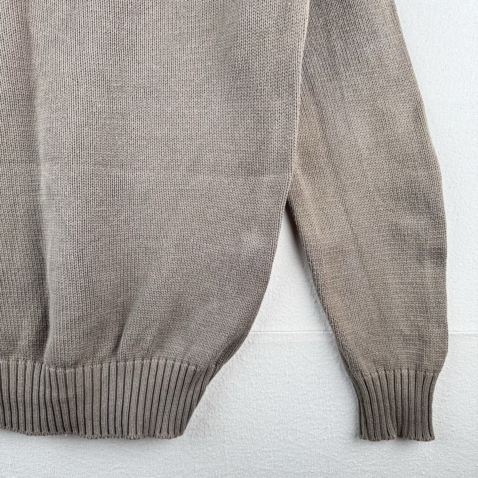 90’s Vtg Land's End Sweater Men L Tall Gray Tan Crew Chunky Knit Cotton Made USA