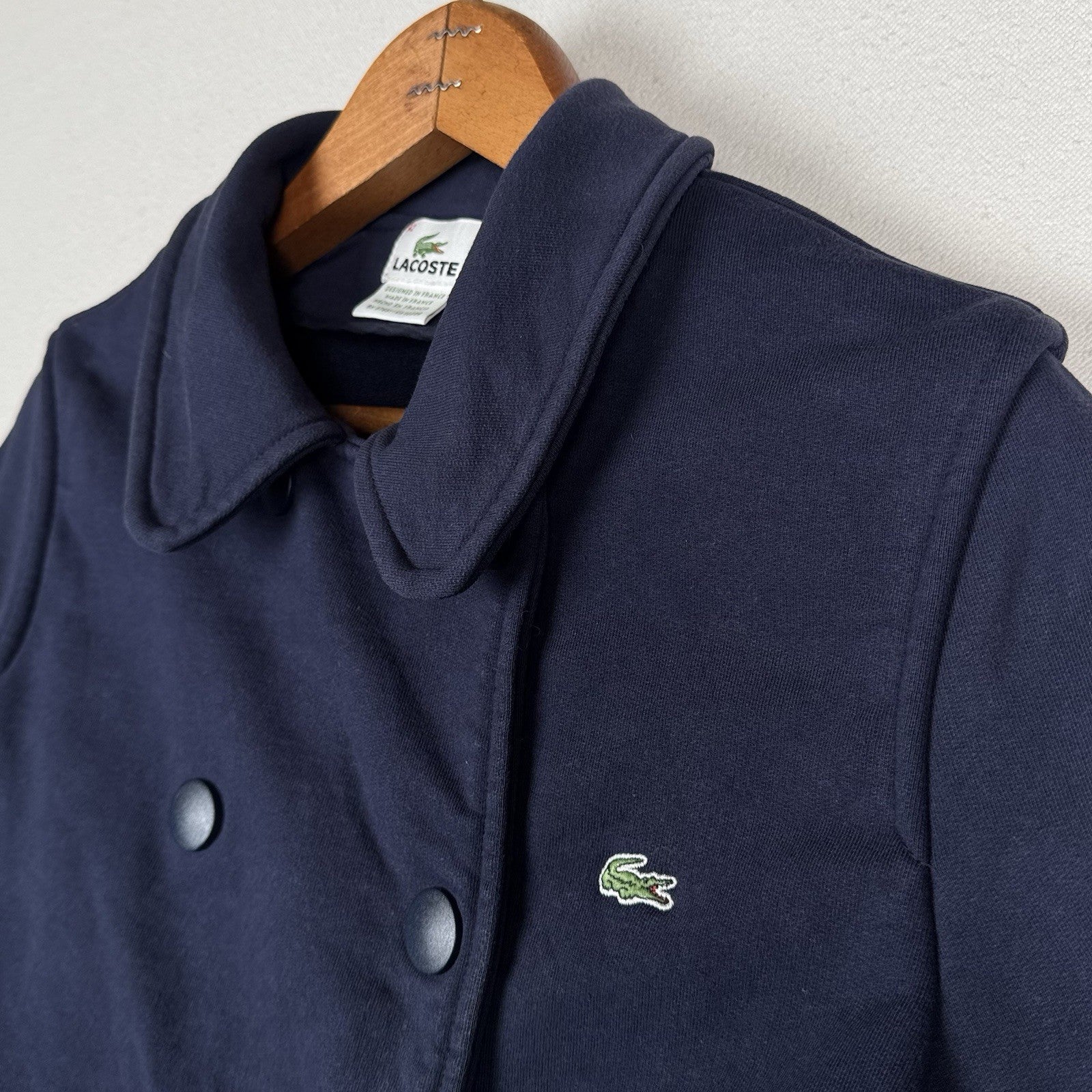 Lacoste Jacket Women’s Double Breasted Navy Canvas Peacoat 100% Cotton Size 42