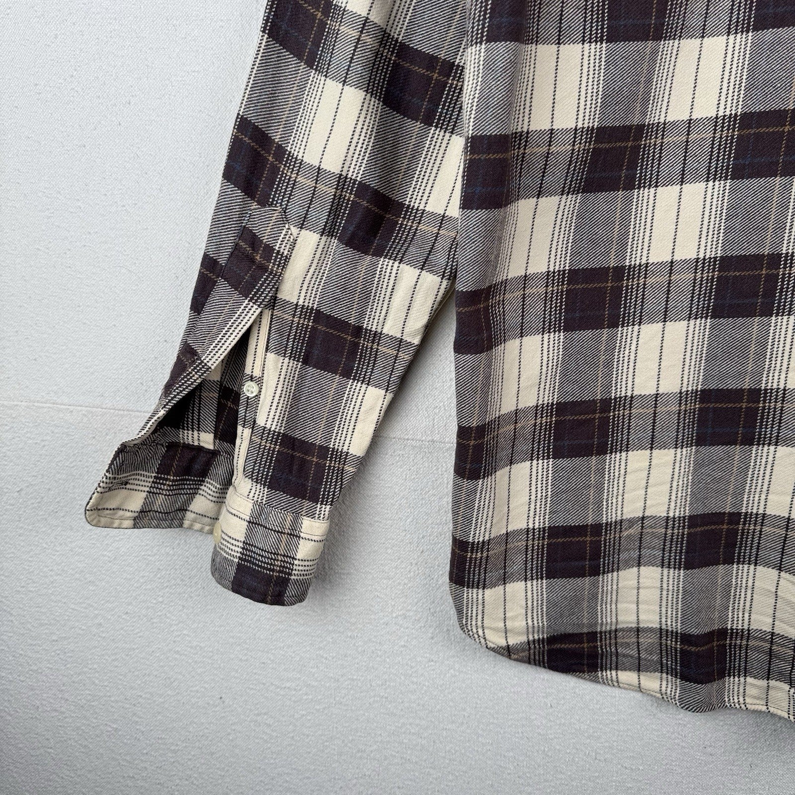 Vintage Ralph Lauren Shirt Mens L Brown Plaid Benford Flannel Cotton *Read