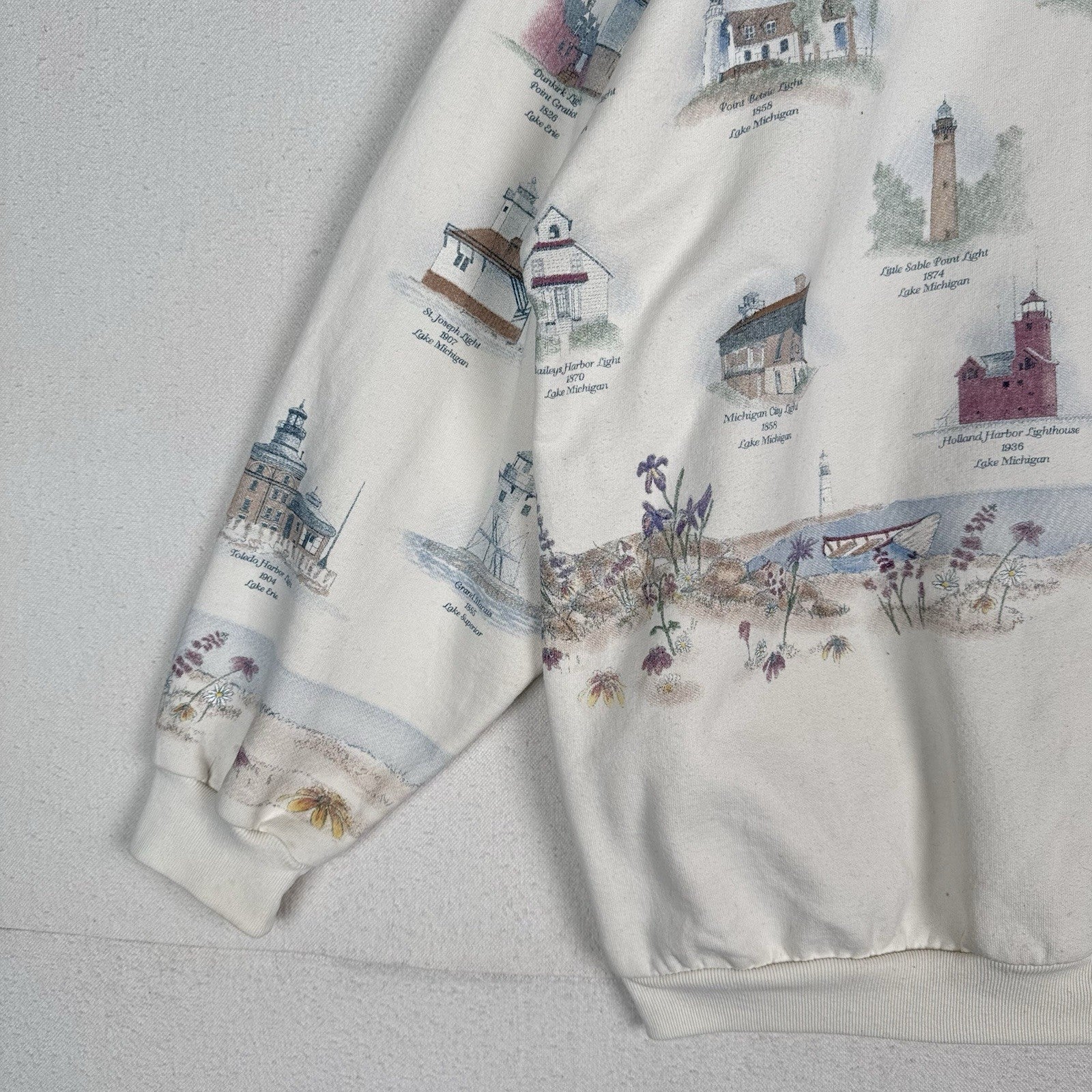 Vtg Artisan Cardigan Lighthouse Beach Sweatshirt Great Lake Pockets 2XL Made USA