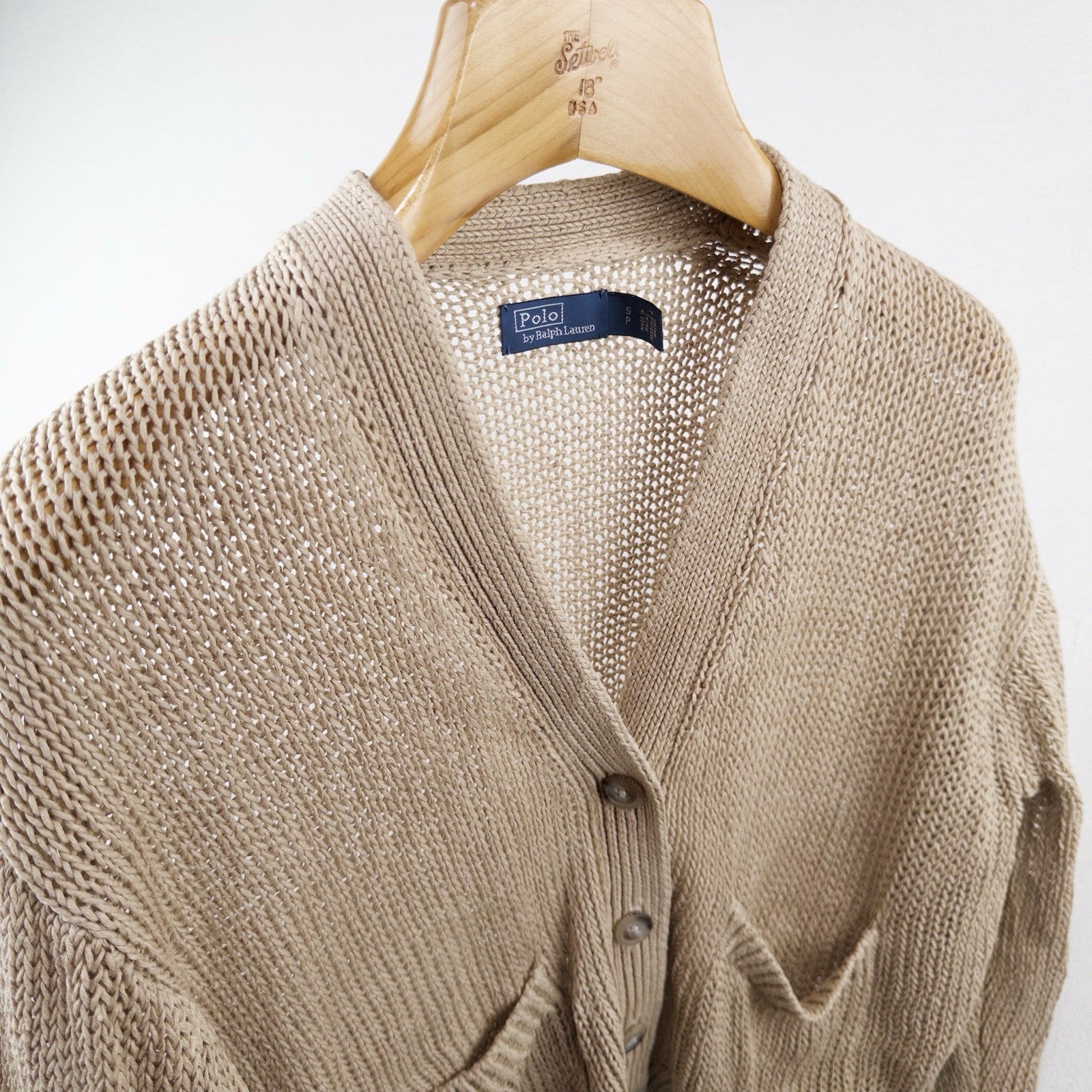 Polo Ralph Lauren Women’s S Tan Beige Linen Knit Button Front Cardigan Sweater