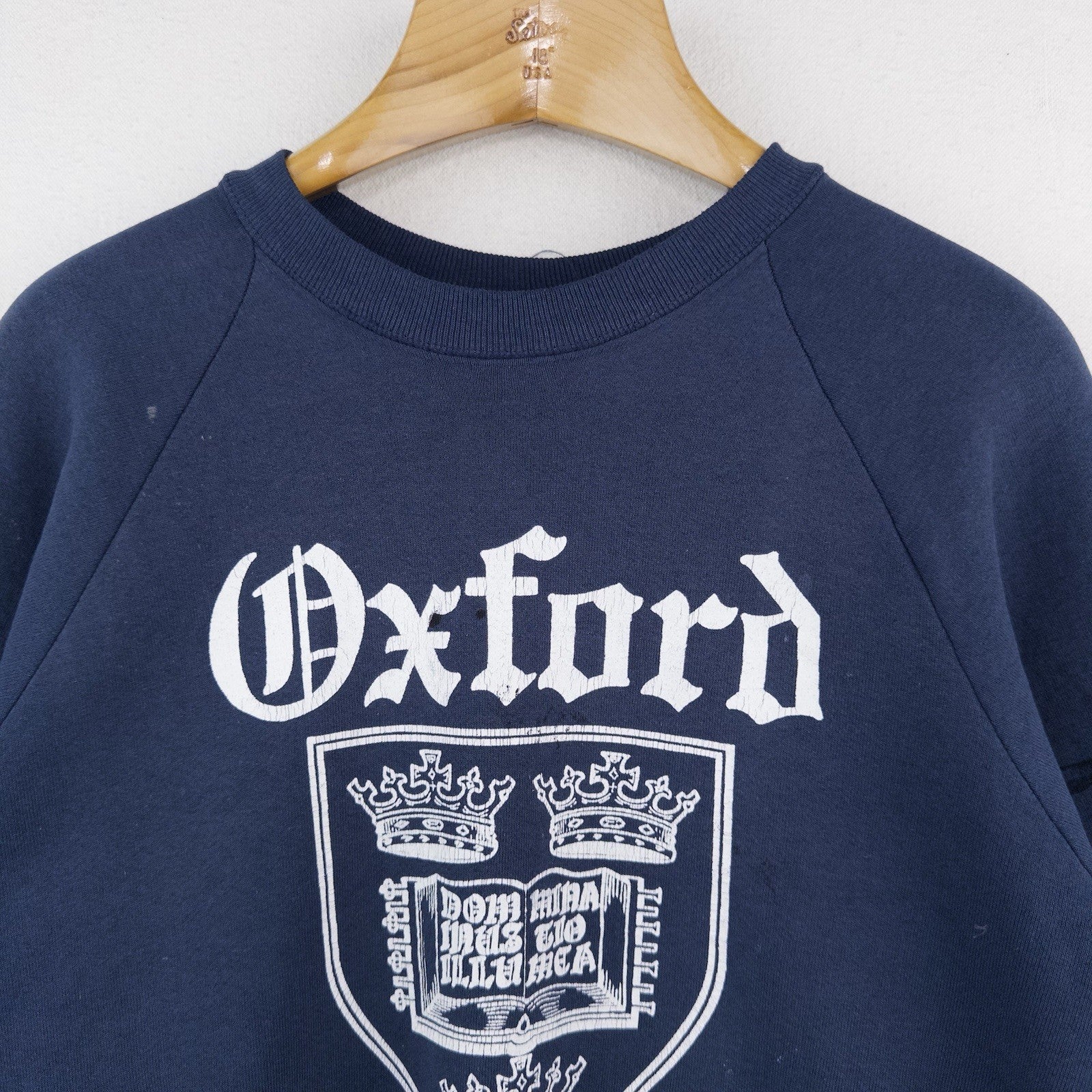 80’s Vtg Oxford University Raglan Crewneck Sweatshirt Men’s Large Blue Made USA