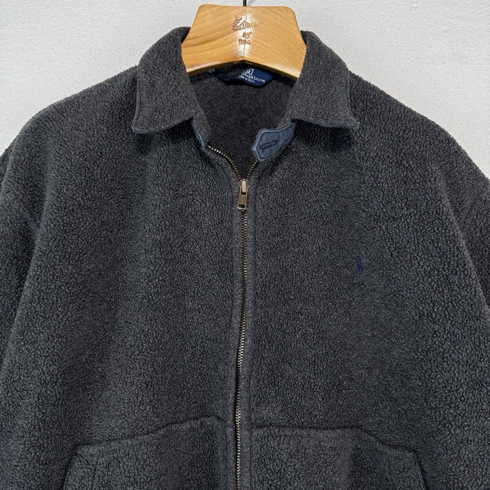 80’s Vtg Polo Ralph Lauren Men’s L Fleece Chin Strap Harrington Jacket Gray USA