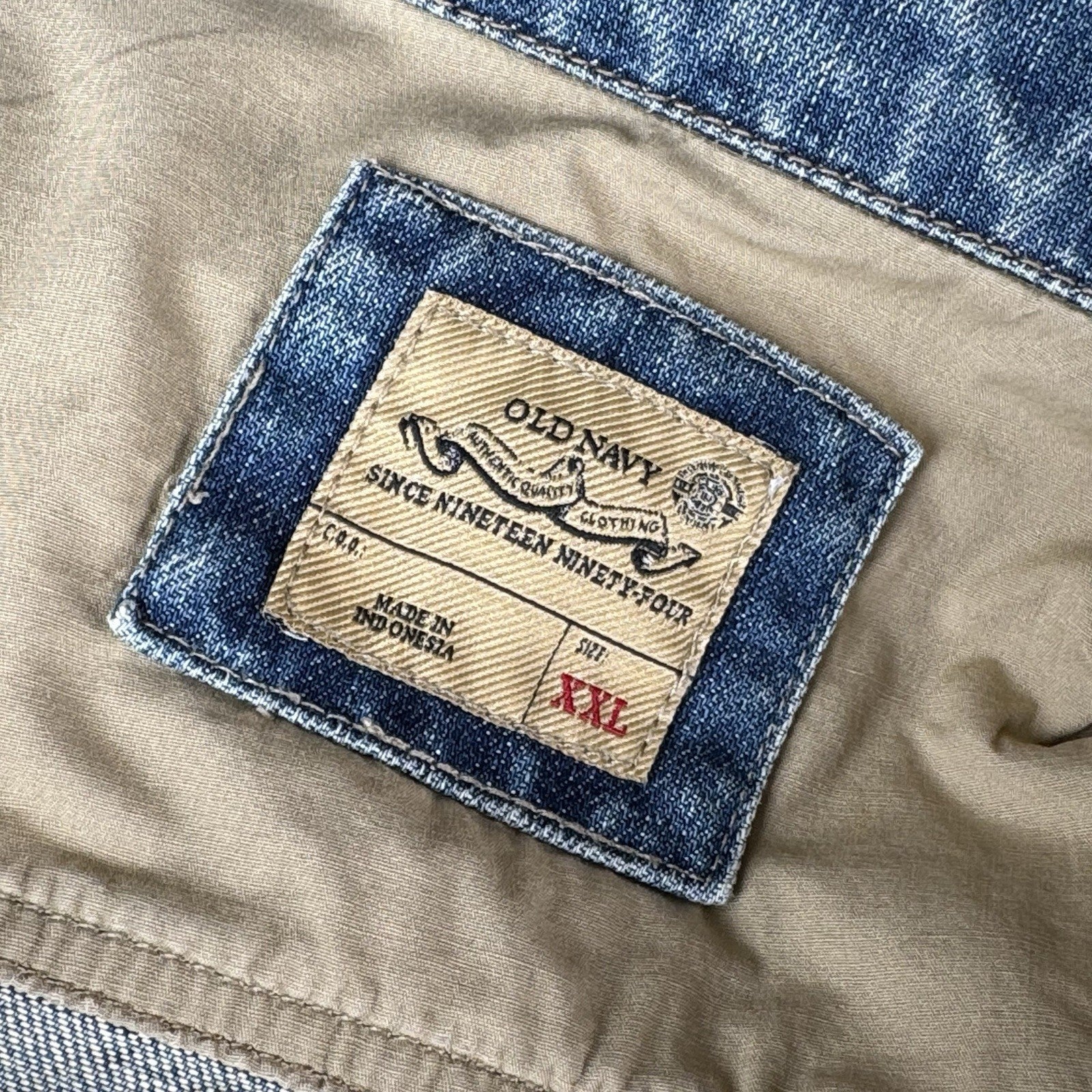 Vtg Old Navy Men’s 2XL Embroidered Jean Jacket Gallo Papa Tiki Hut Rooster *Read