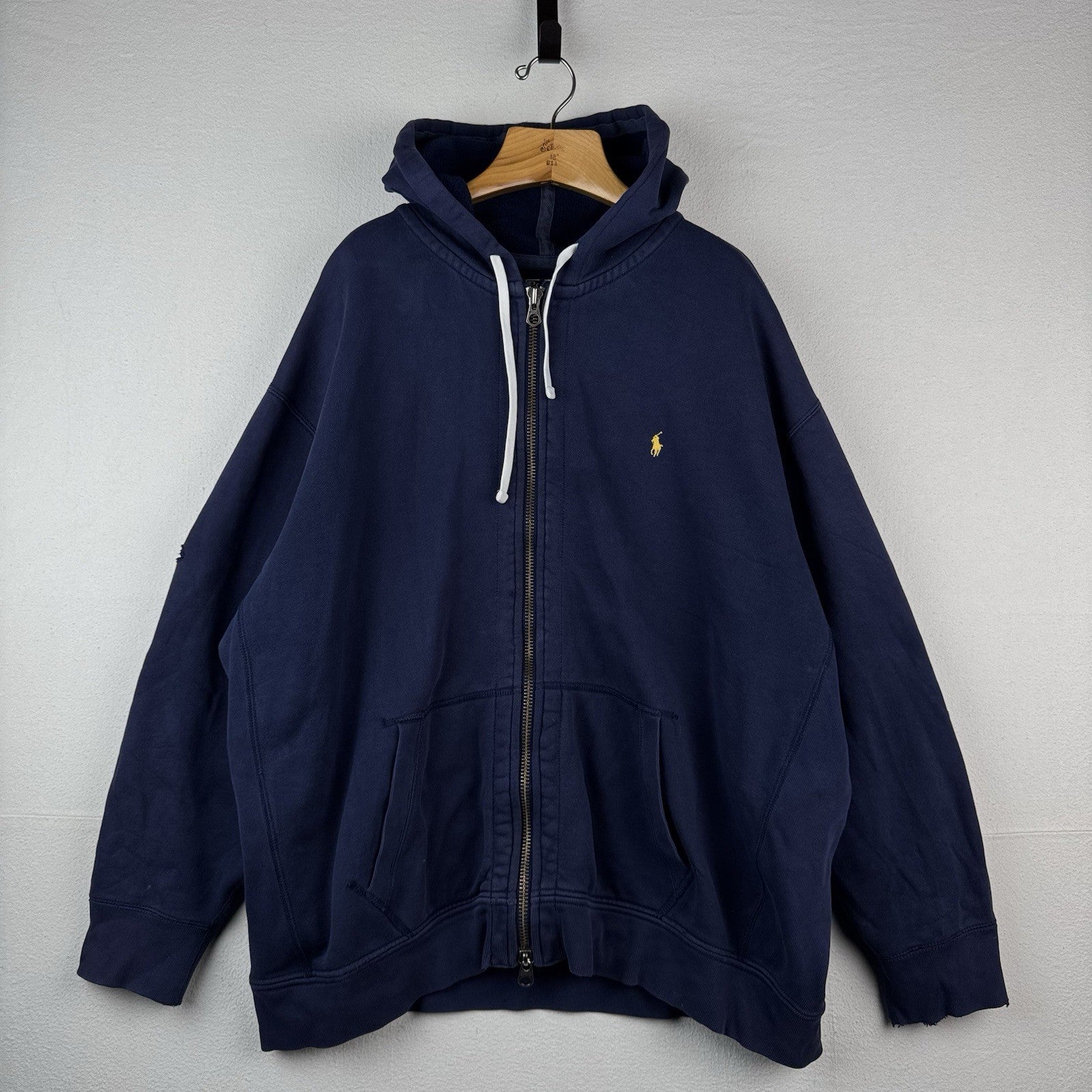 Vintage Ralph Lauren Hoodie Men’s 4XL Navy Blue Sweatshirt Full Double Zipper