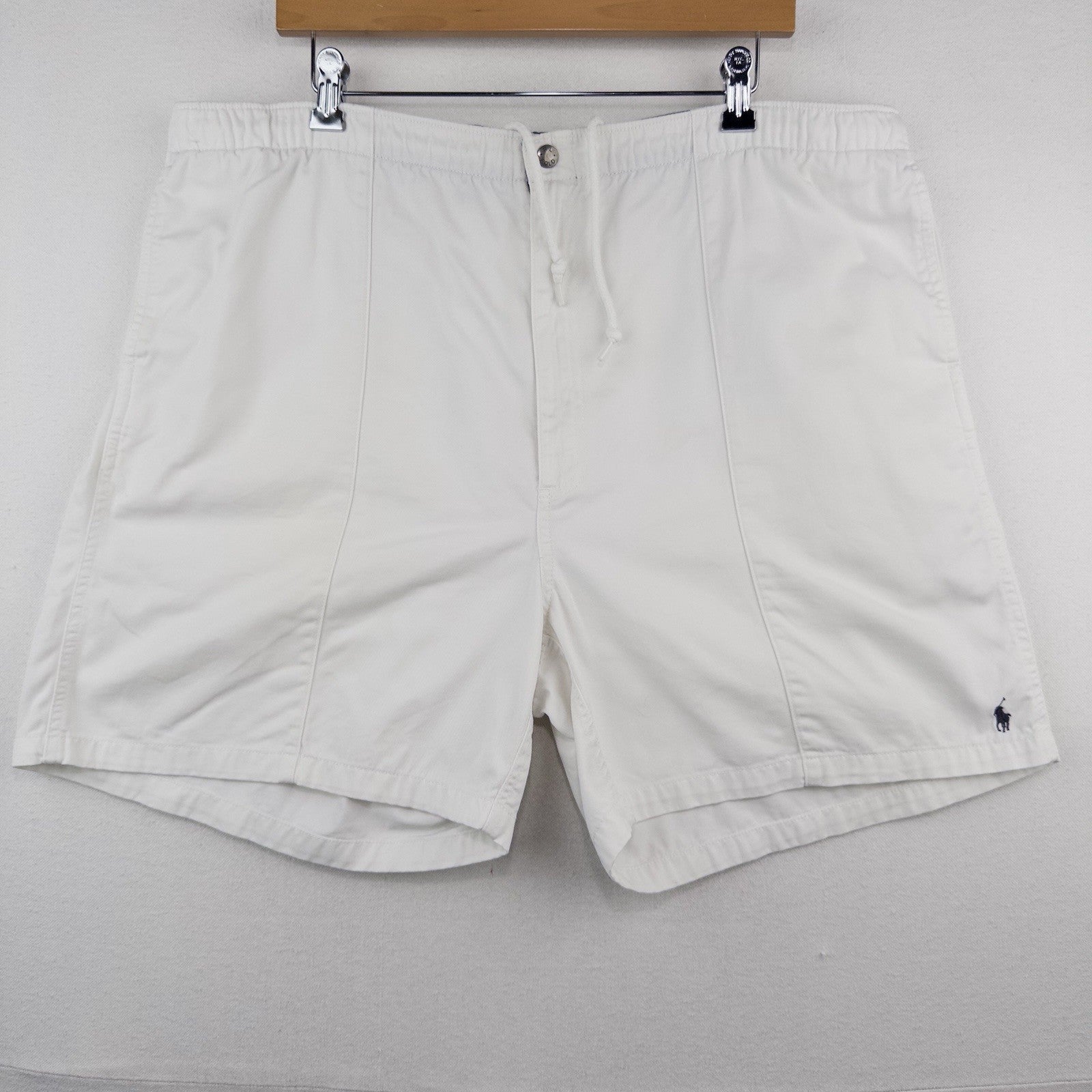 90's Vtg Polo Ralph Lauren Mens 2XL White Cotton Chino Drawstring Zip Shorts