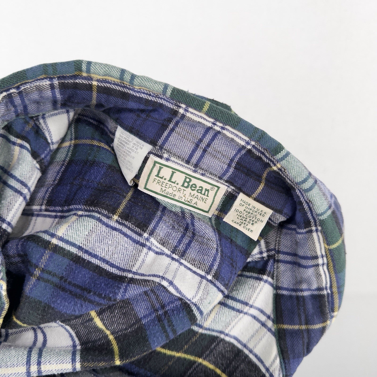 80’s Vtg LL Bean Mens XL Blue Green Scotch Plaid Flannel Shirt USA *Distressed