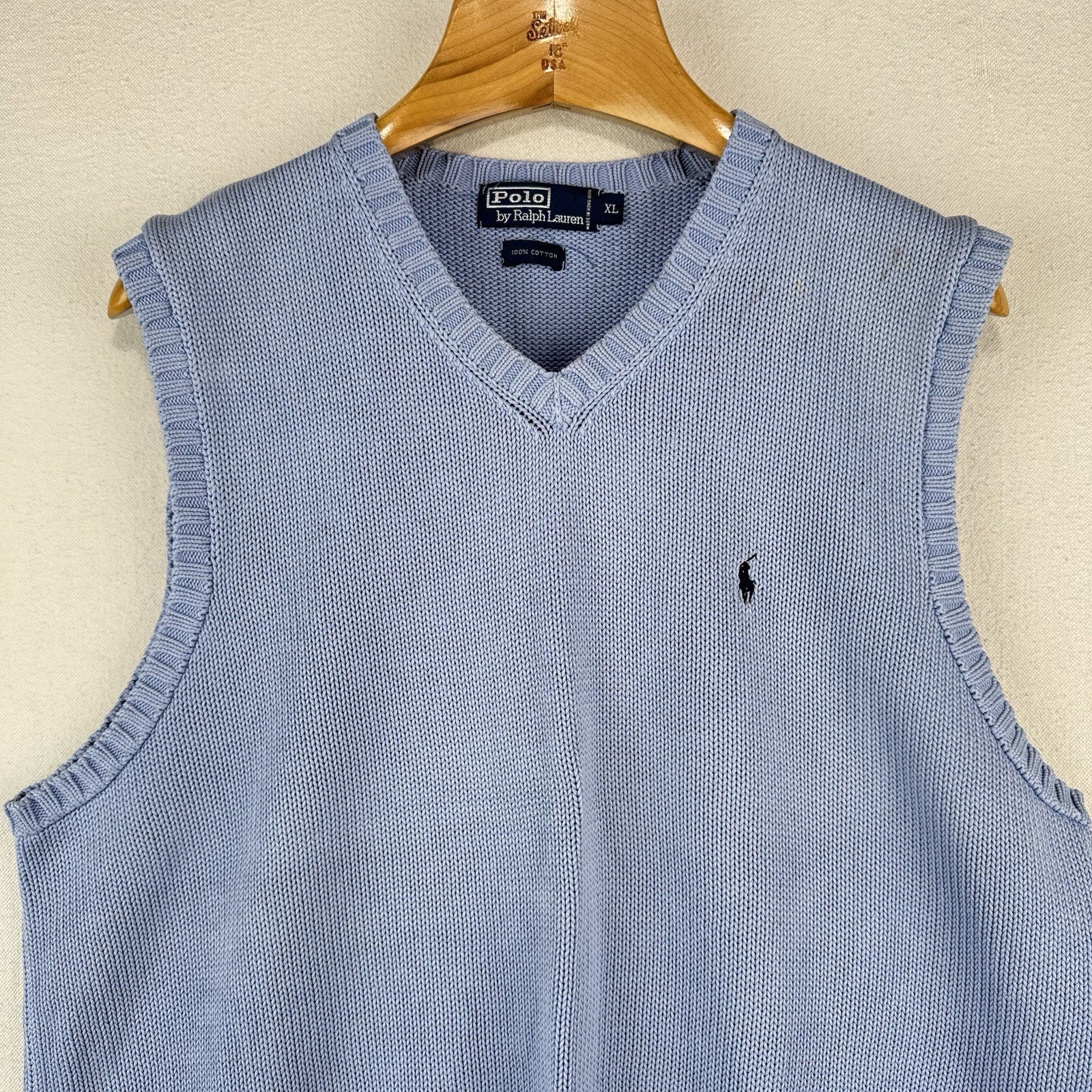 90's Vtg Polo Ralph Lauren Sweater Vest Mens XL  Light Blue V-Neck *Read