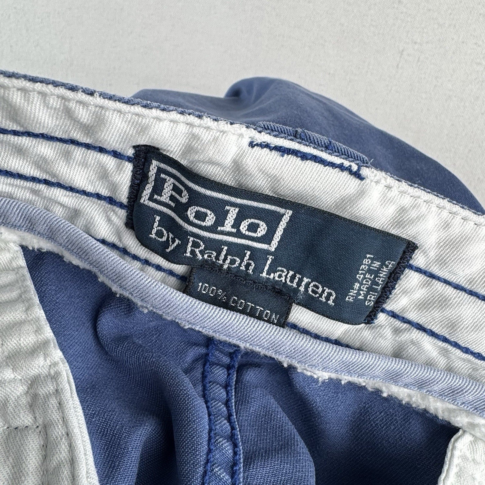 Vtg Polo Ralph Lauren Chino Classic Cargo Shorts Vintage Blue Stonewash 36x9
