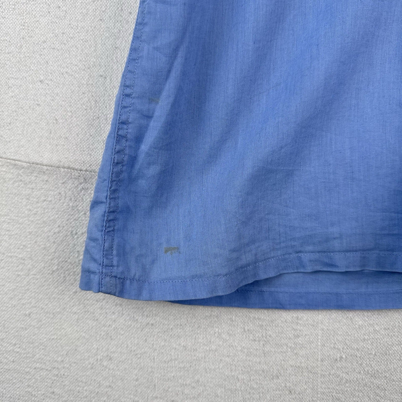 80’s Vtg Givenchy Monsieur Linen Blend Shirt Men's L Short Sleeve Button Up Blue