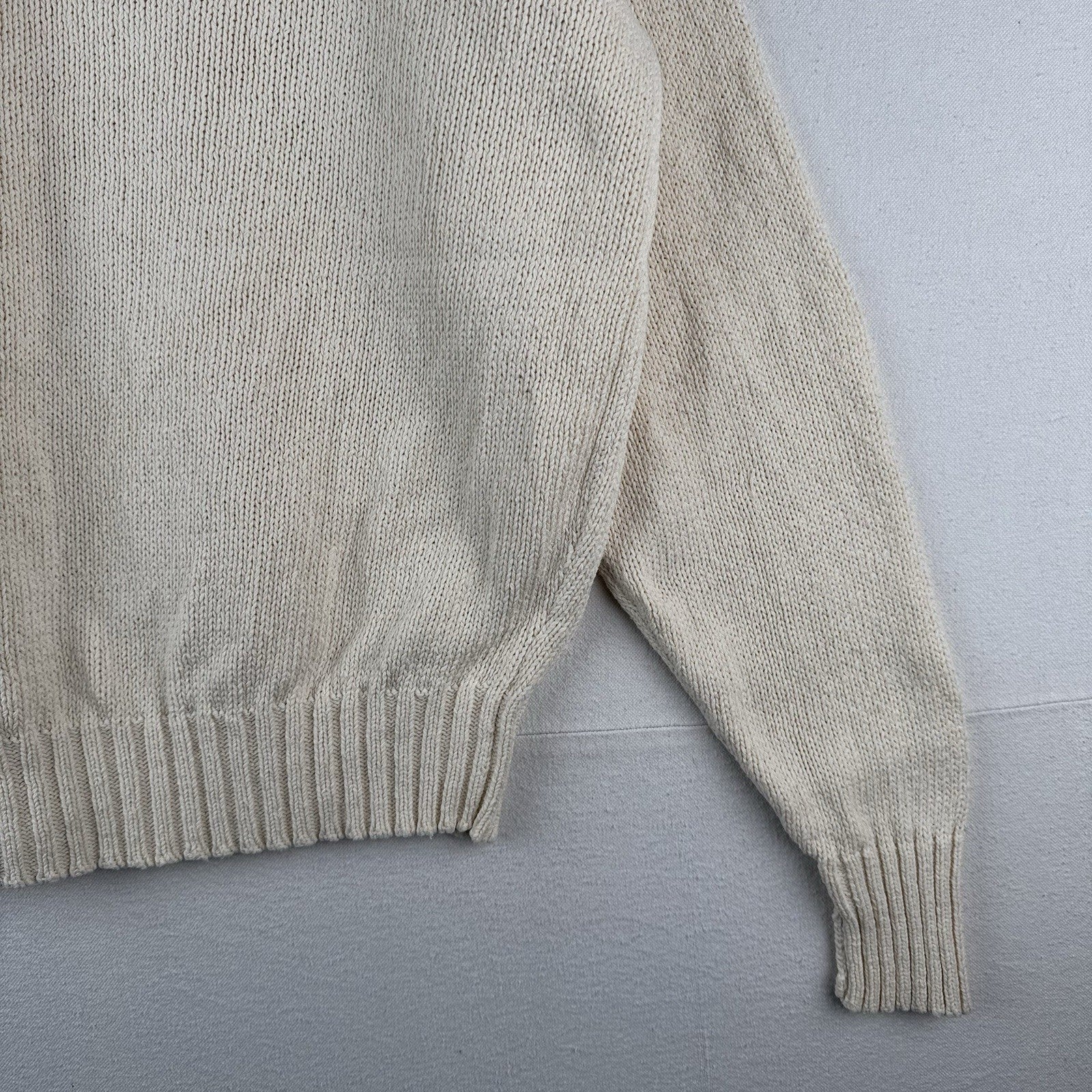 90’s Vtg Polo Ralph Lauren Sweater Men's XL Cream 100% Cotton Crewneck Navy Pony