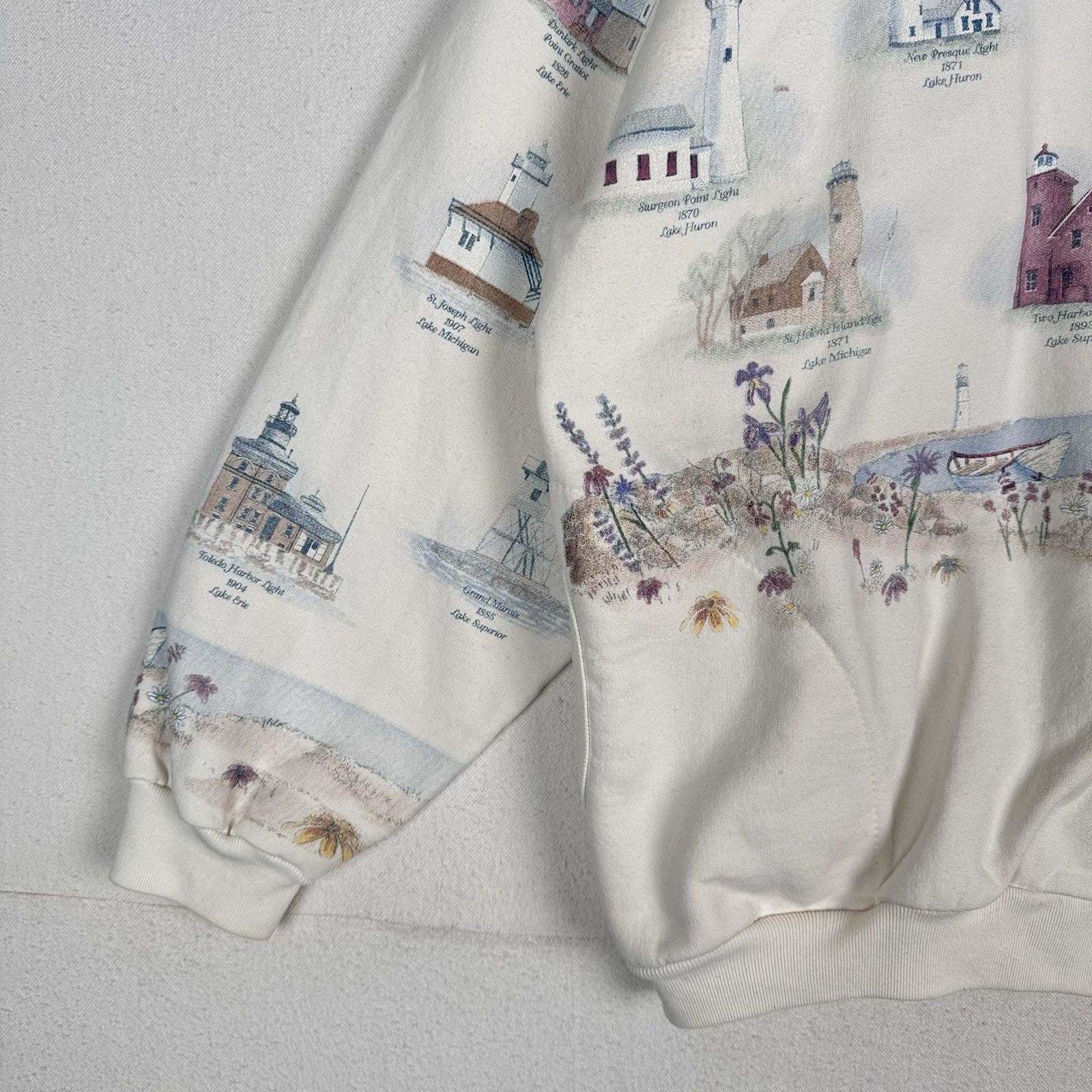 Vtg Artisan Cardigan Lighthouse Beach Sweatshirt Great Lake Pockets 2XL Made USA