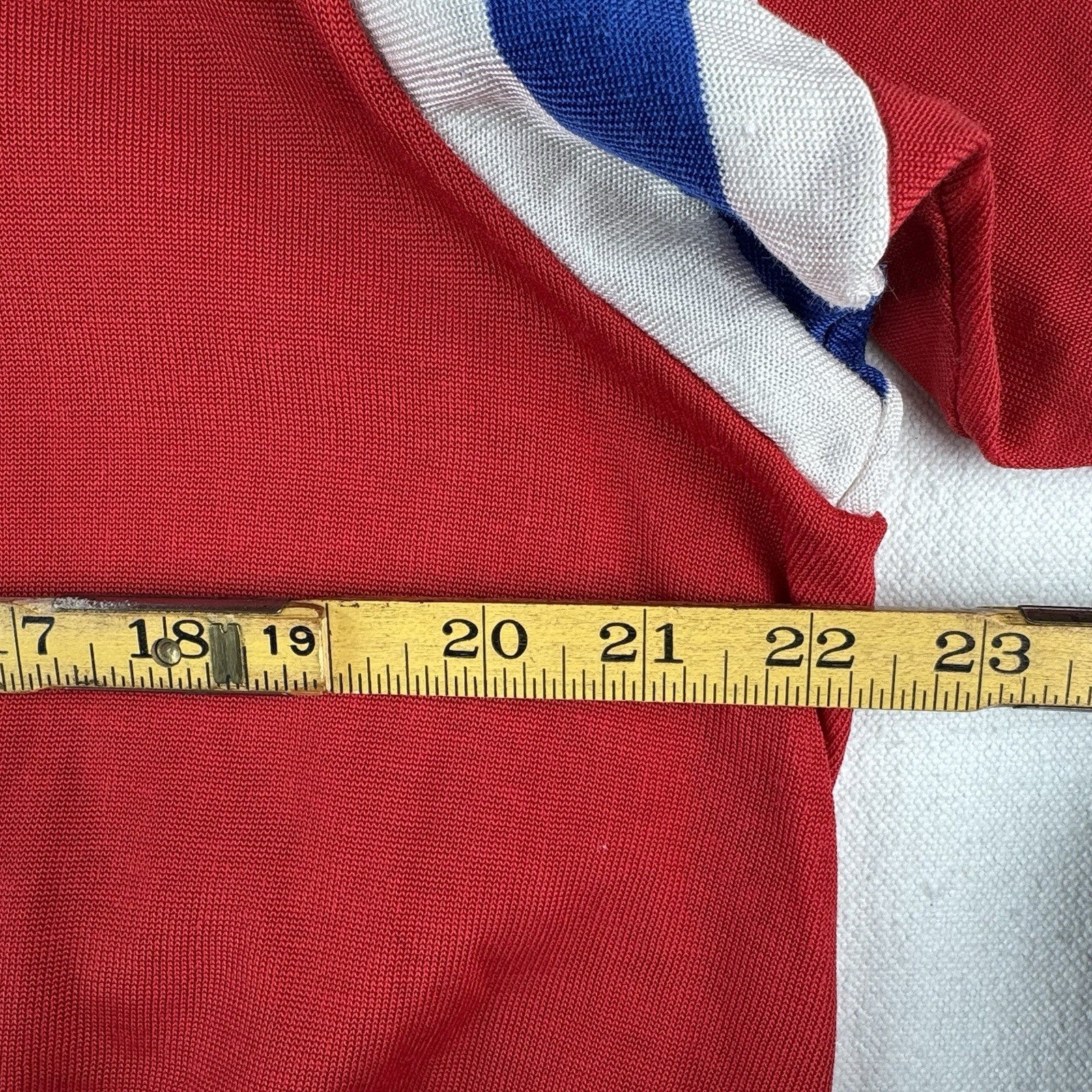 60’s Vtg Rawlings Jersey Ringer Shirt Stripe Red White Blue XL Rayon Made USA