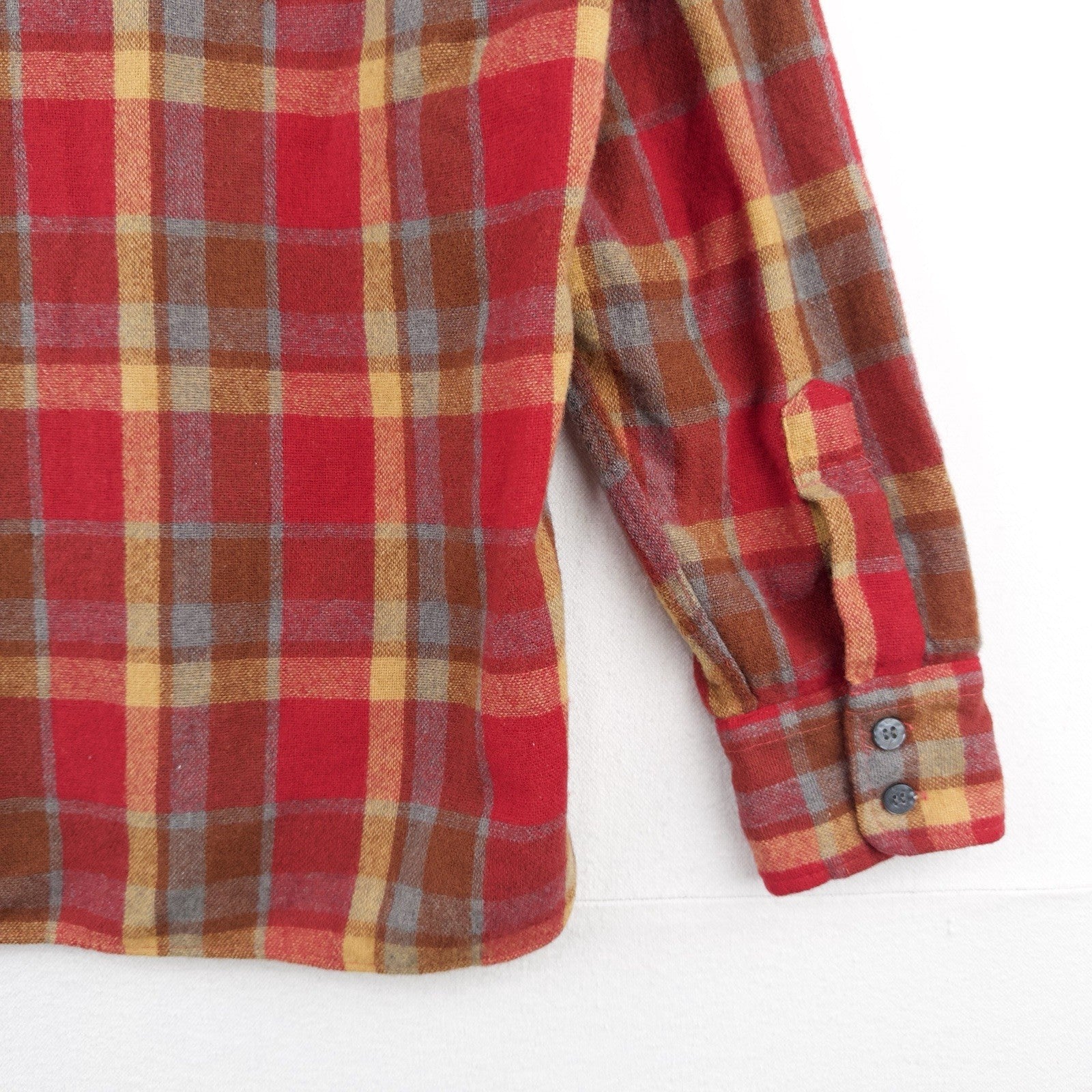 60’s Vtg Kings Road Sears Men’s M Full Cut Flannel Shirt Wool Red Yellow Plaid