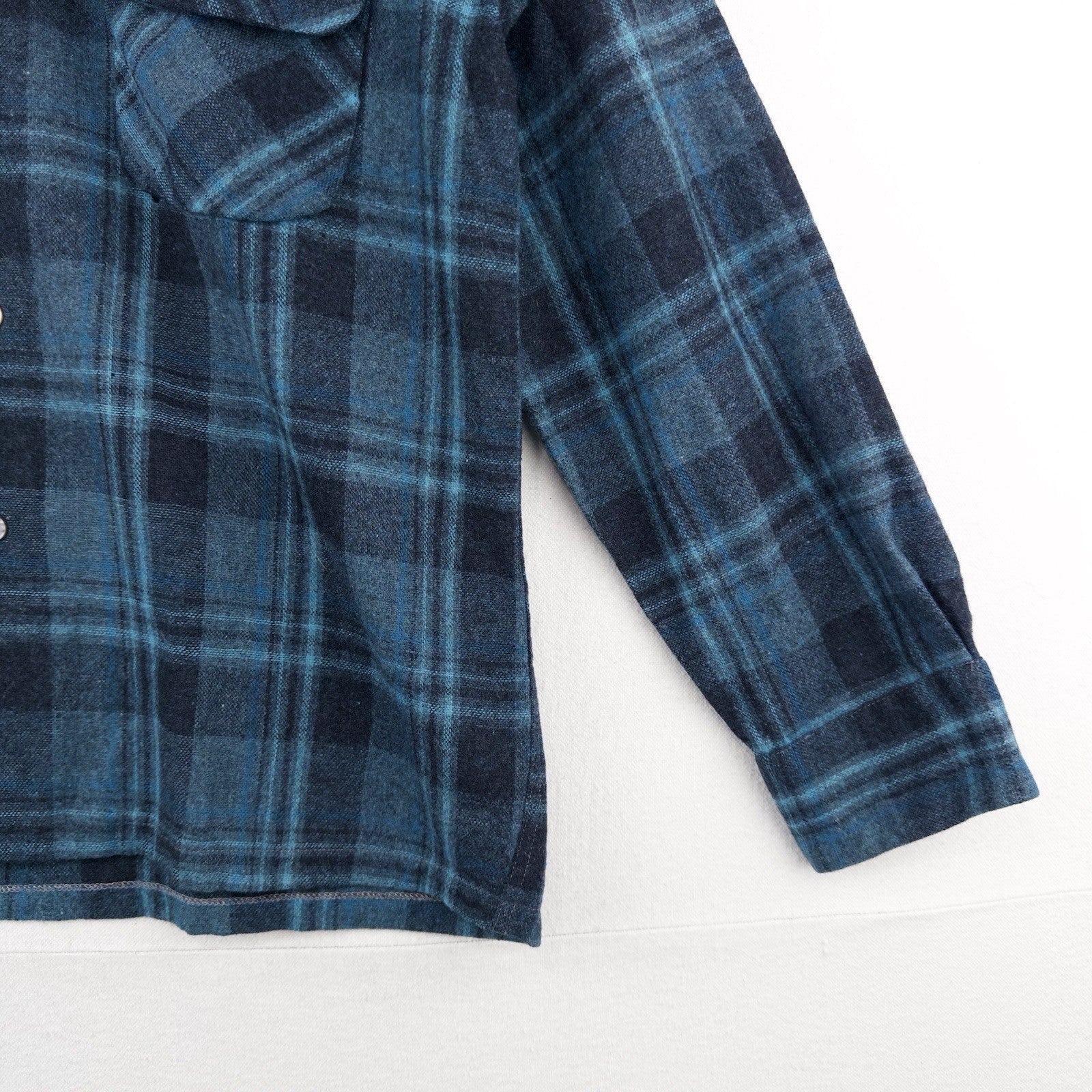 50’s Vtg Ponderosa Virgin Wool Blend Flap Pocket Blue Plaid Flannel Work Shirt