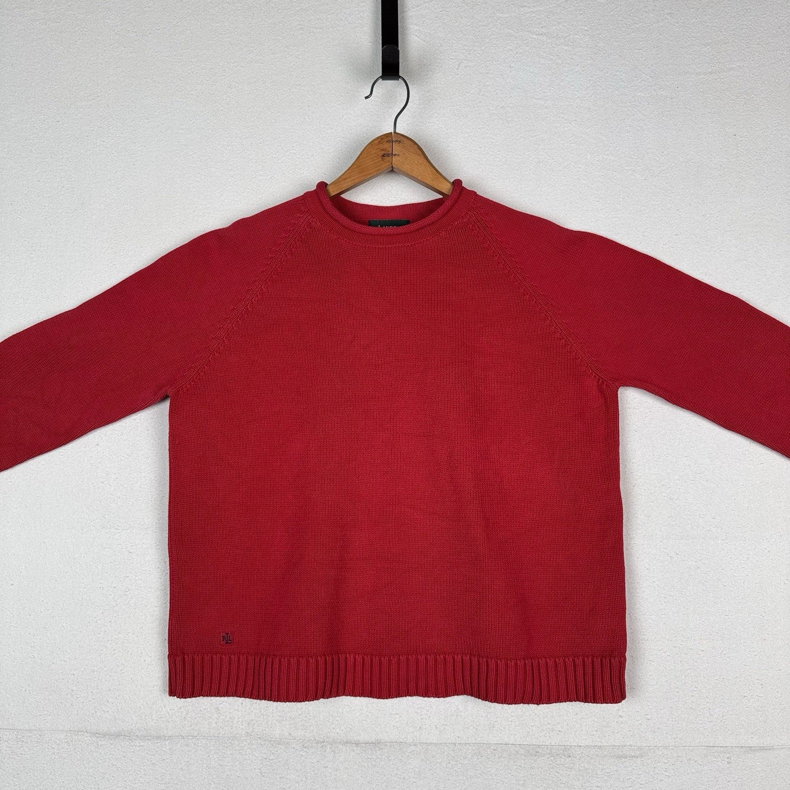 Lauren Ralph Lauren Women’s Red Roll Neck Sweater Cotton Knit Raglan Large