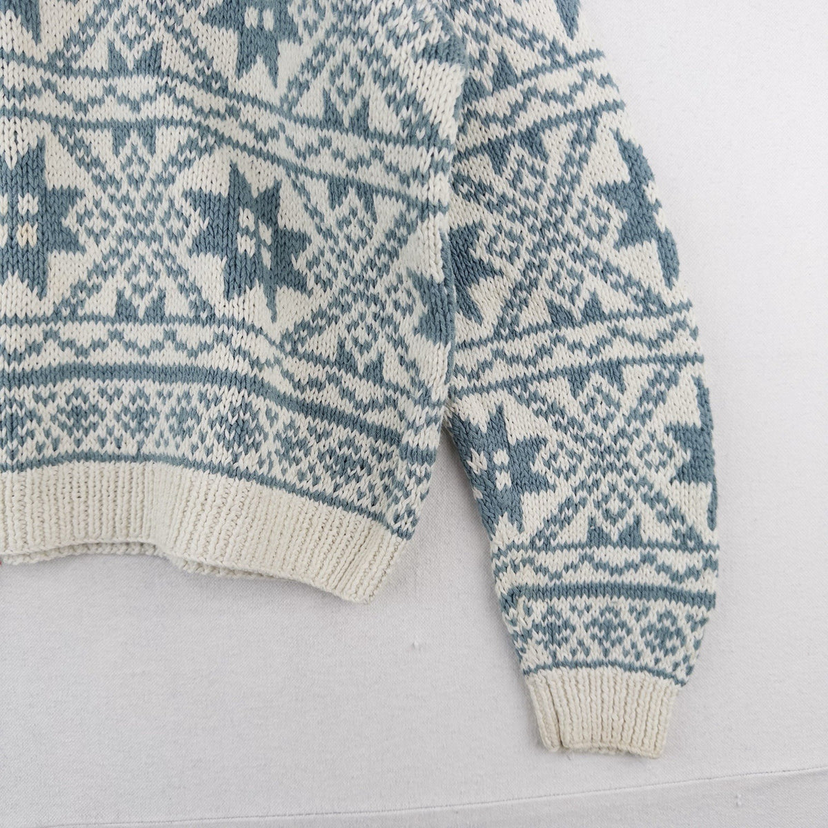 80’s Vtg LL BEAN Women's L Nordic Ramie Blend Knit Blue Cream Snowflake Sweater