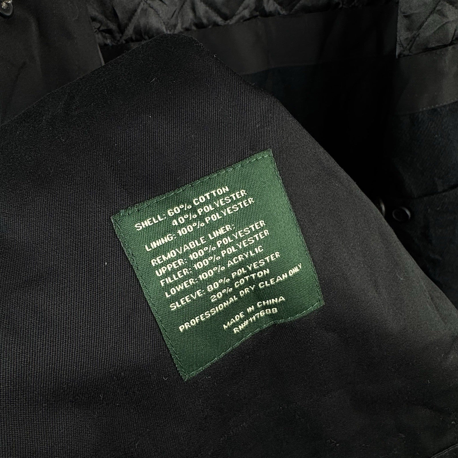 Ralph Lauren Black Trench Coat OverCoat Quilted Cotton Blend Lined Insulated 48R