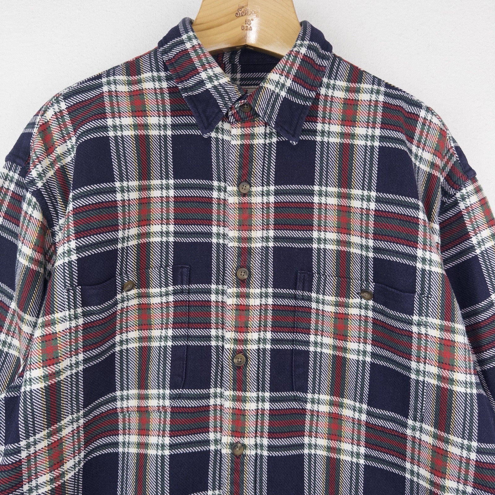 90’s Vtg Eddie Bauer Heavy Plaid Flannel Long Sleeve Button Up Shirt Mens L