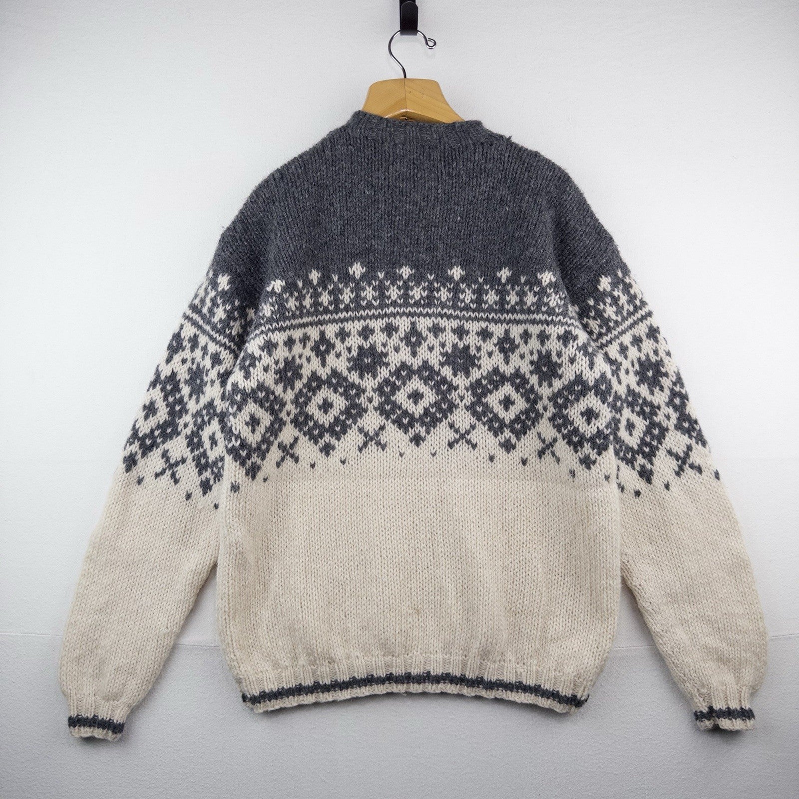 90’s Vintage J Crew Oarsman Wool Sweater Men’s M Fair Isle Chunky Gray Cream