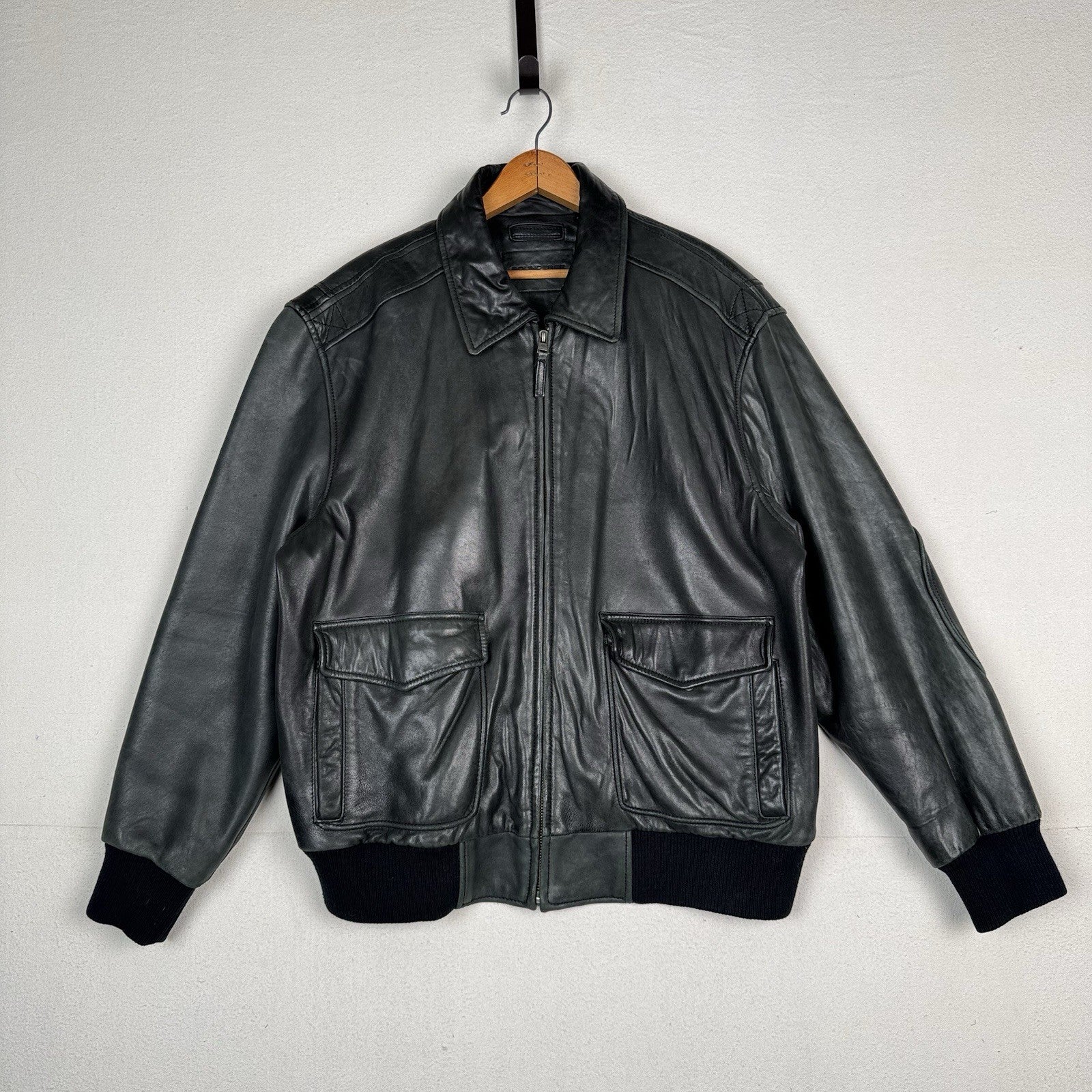 Roundtree And Yorke Genuine Lamb Skin Soft Leather Bomber Jacket Men’s XL Green