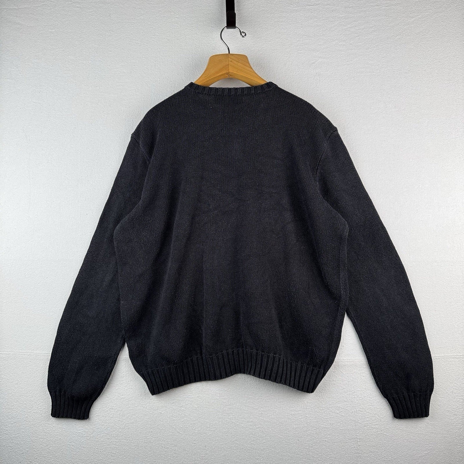 90's Vintage Polo Ralph Lauren Men's XL 100% Cotton Sweater Charcoal Black