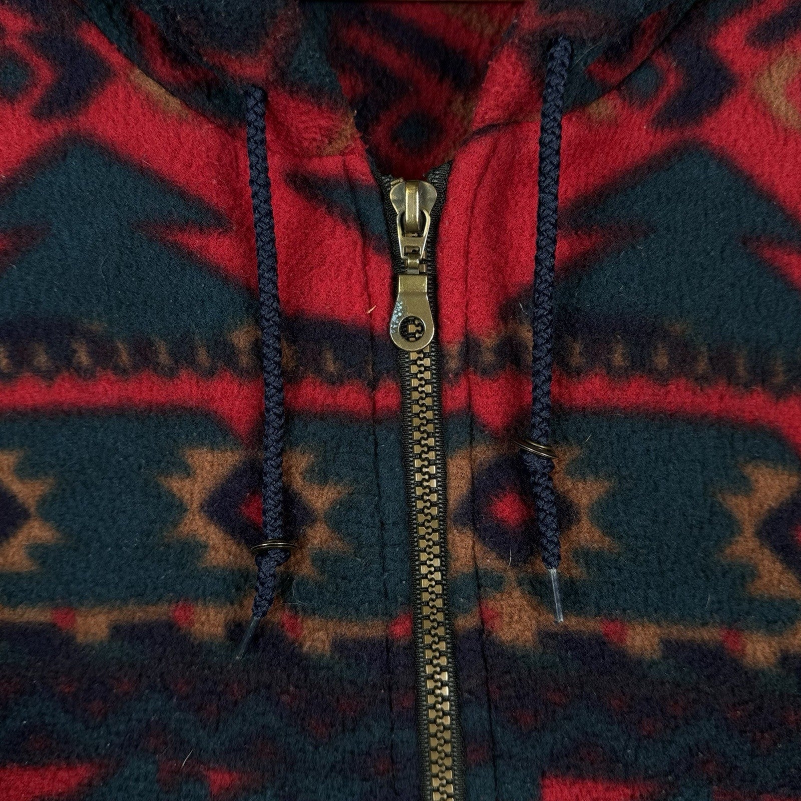Vintage 90s Southwestern Blanket Fleece Hoodie Full Zip Men’s M Red Blue Baggy