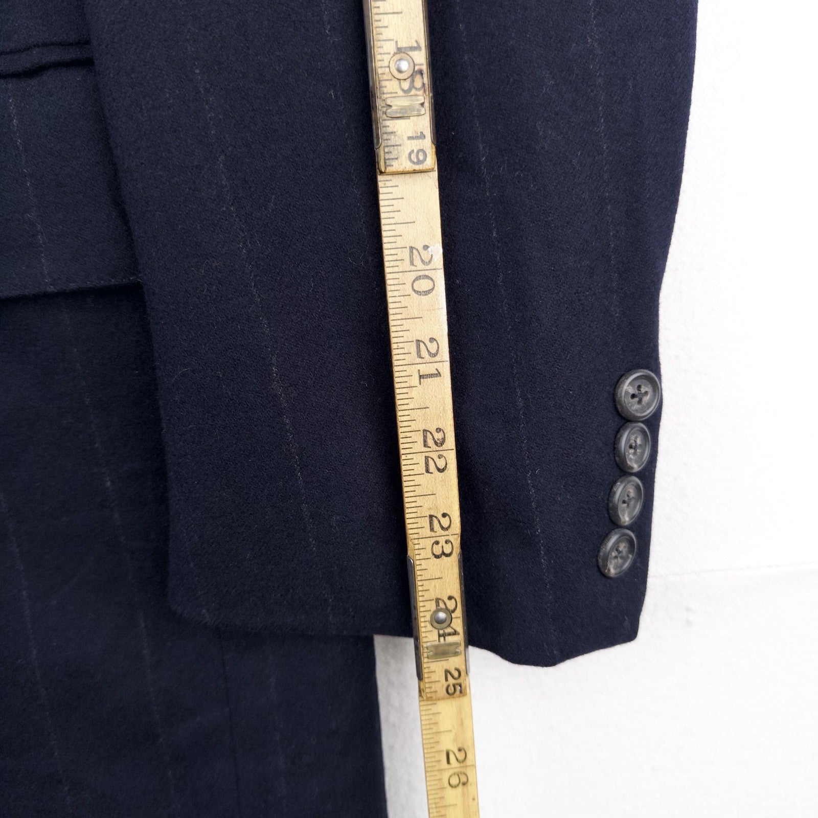 80’s Vtg Polo Ralph Lauren Dark Blue Navy Pinstripe Flannel Blazer Jacket 40 USA