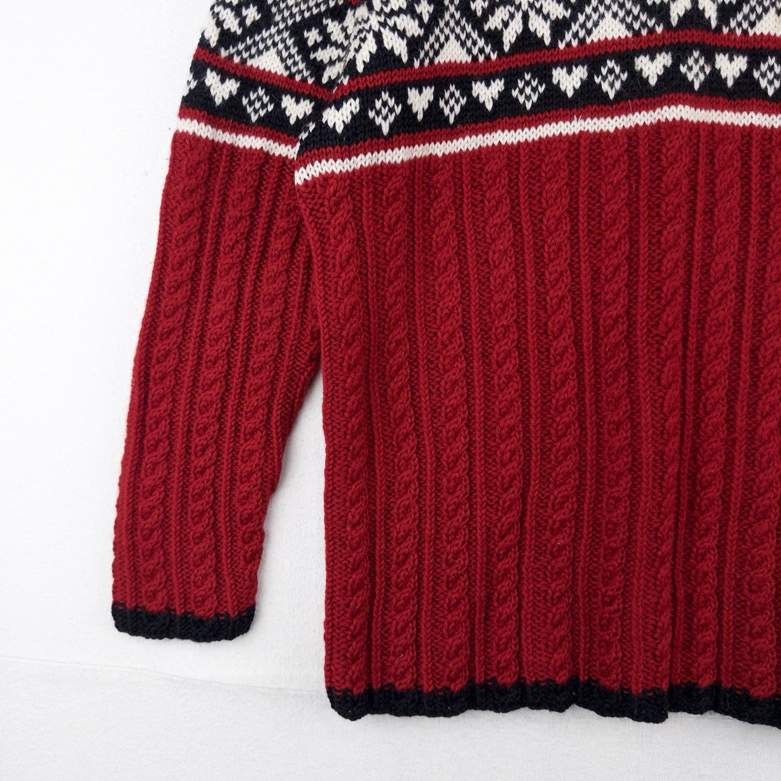 Lauren Ralph Lauren M Sweater 100% Worsted Wool Red Black Fair Isle Ski Snow